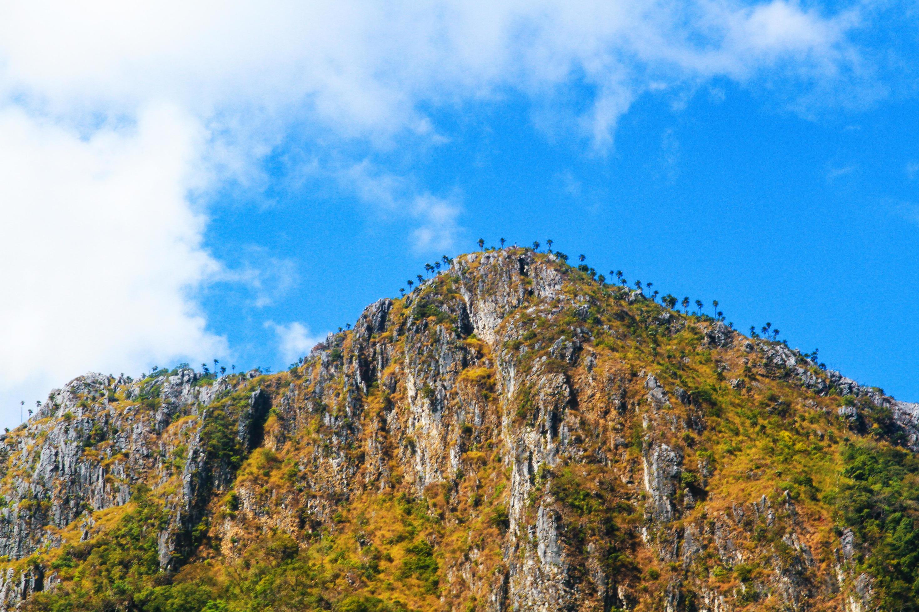 Beautiful Landscape of rocky Limestone Mountain and green forest with blu sky at Chiang doa national park in Chiangmai, Thailand Stock Free