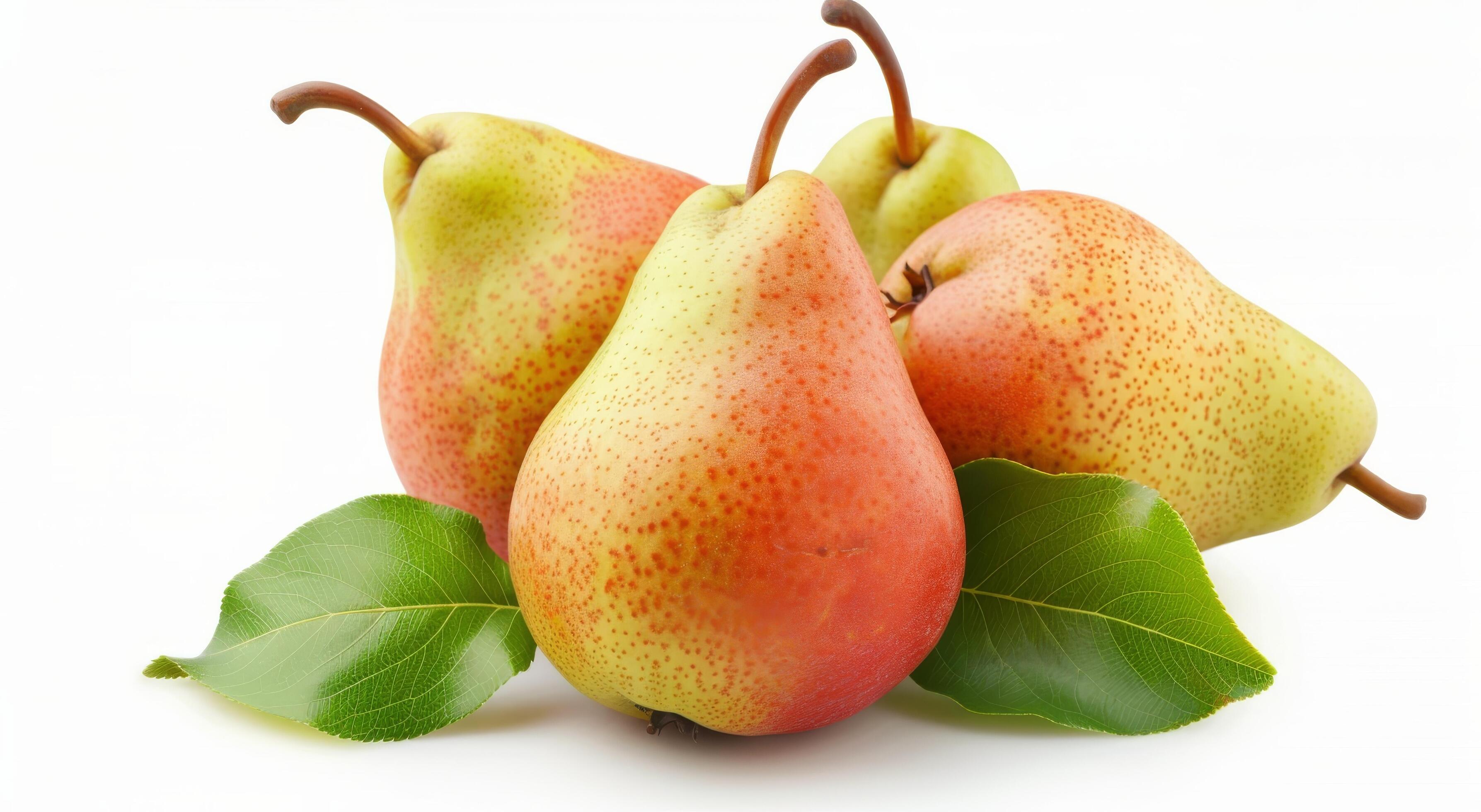 Freshly Harvested Pears Arranged On White Background Stock Free