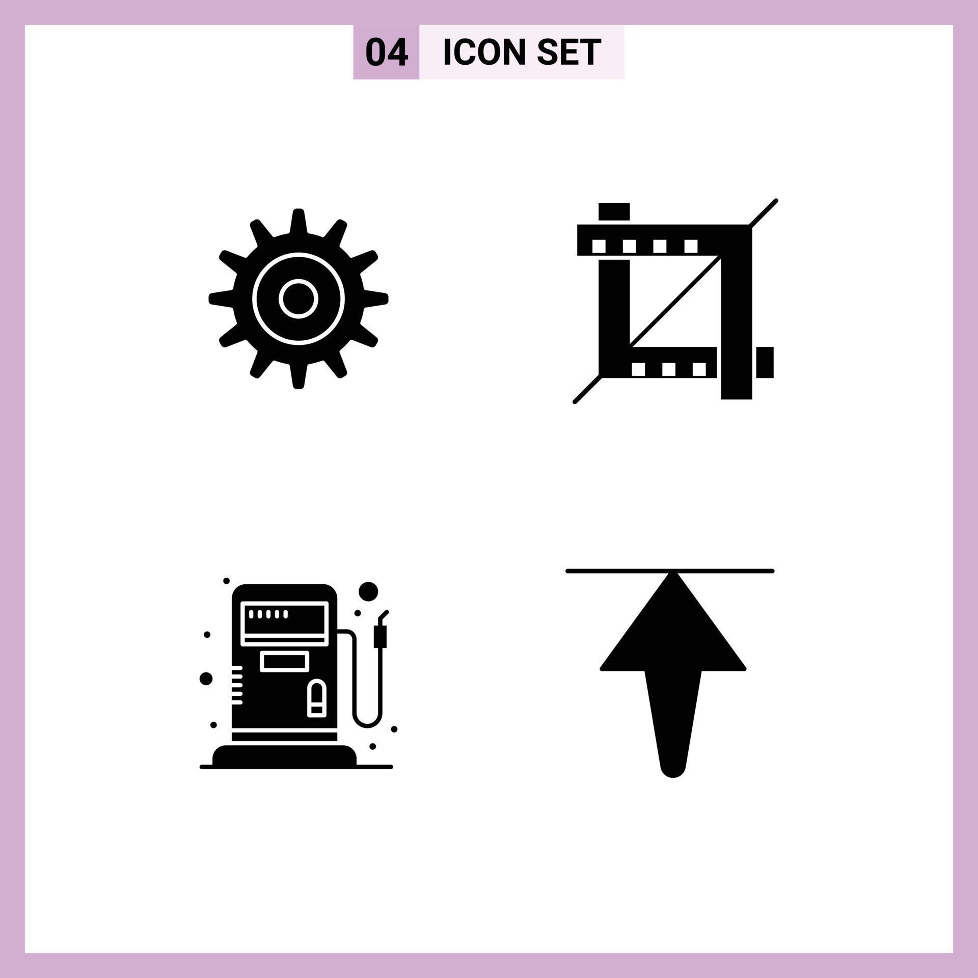 4 Thematic Vector Solid Glyphs and Editable Symbols of gear arrow crop fuel up Editable Vector Design Elements Stock Free