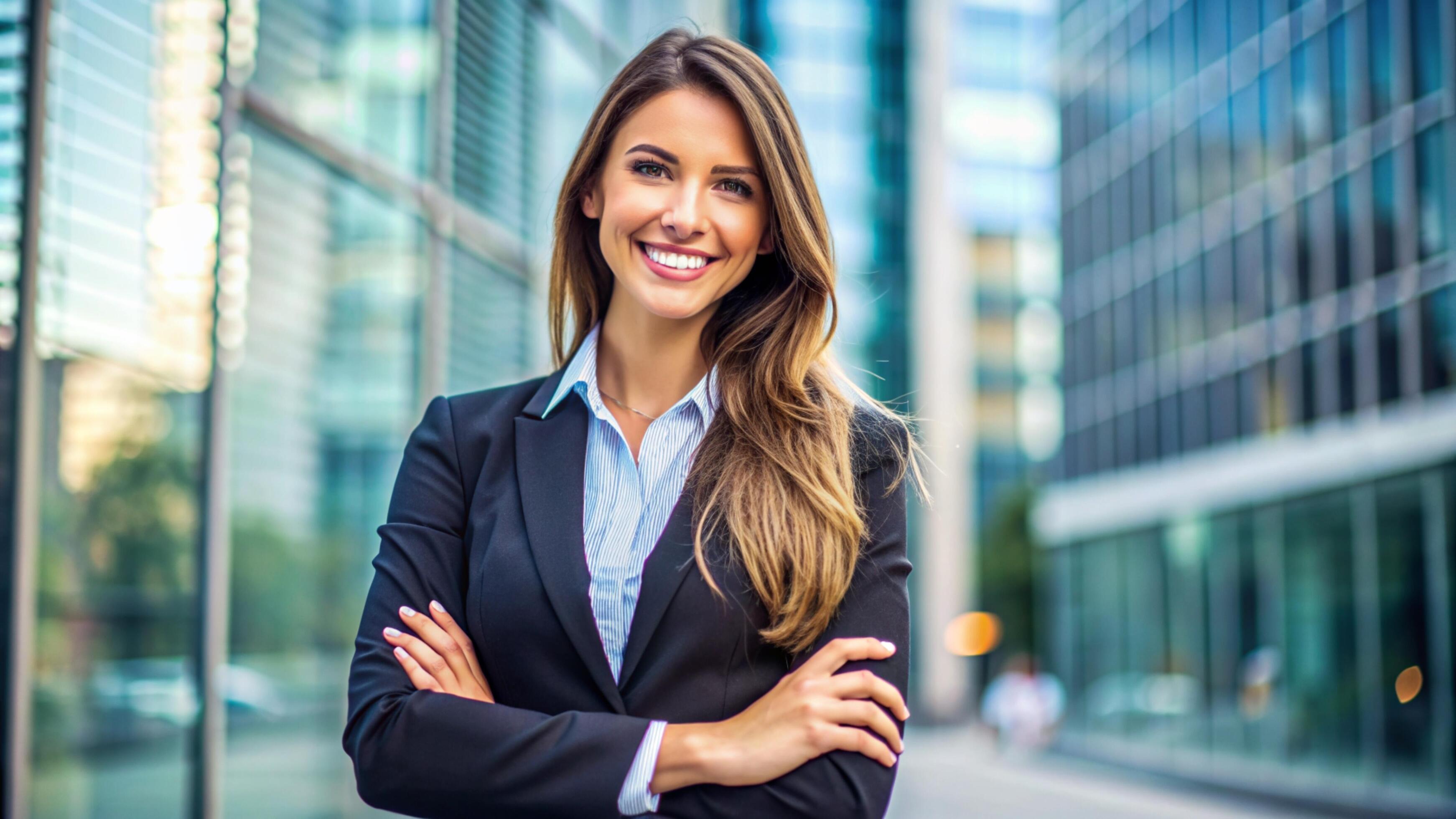 A Young happy pretty smiling professional business woman Stock Free