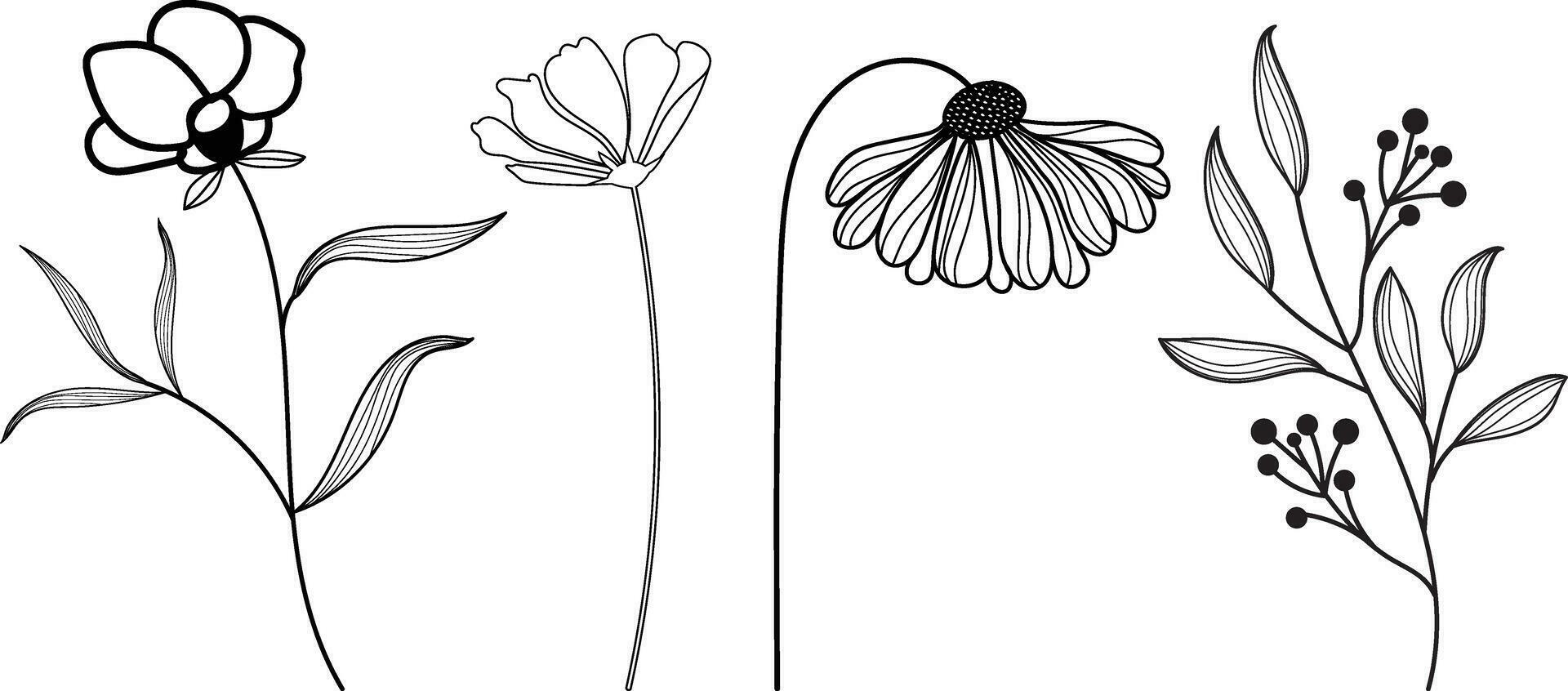 Flower icon. Hand-drawn simple black outline vector illustration clip art in doodle style, isolated on a white background Stock Free