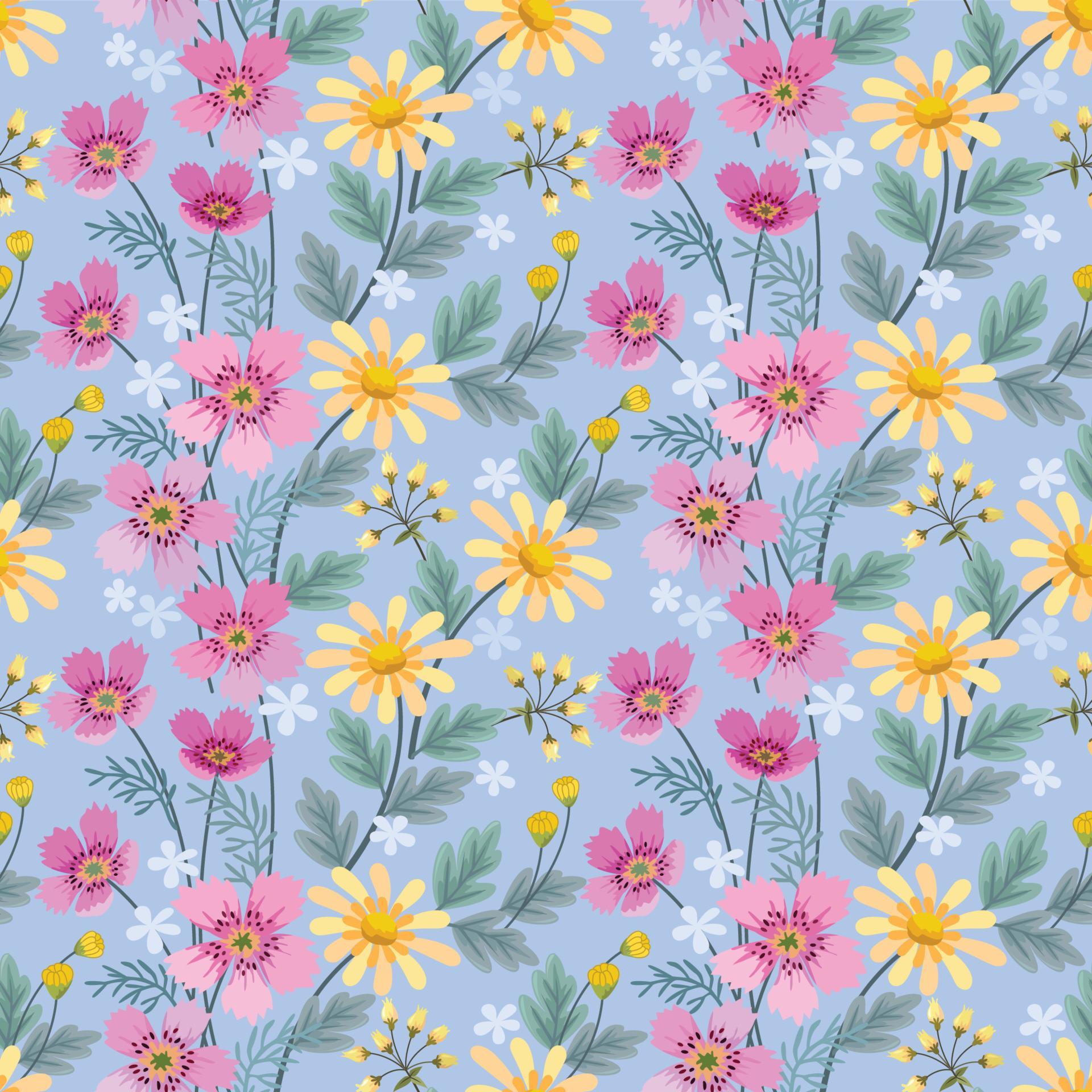 Colorful hand draw flowers seamless pattern. Stock Free