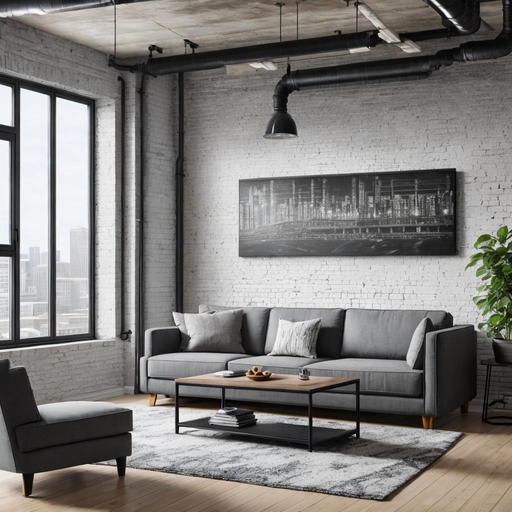 Industrial Chicago living room by @ai_generated