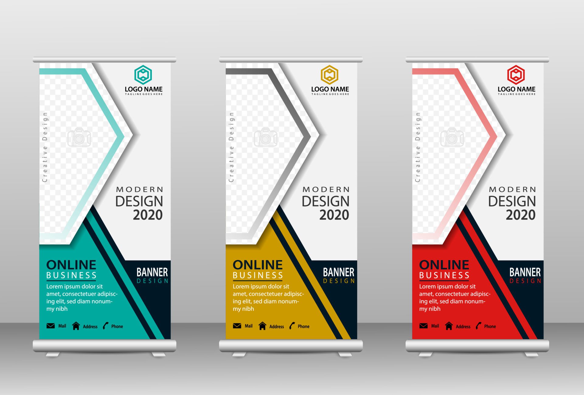 Stylish roll up business standee banner design Free Vector