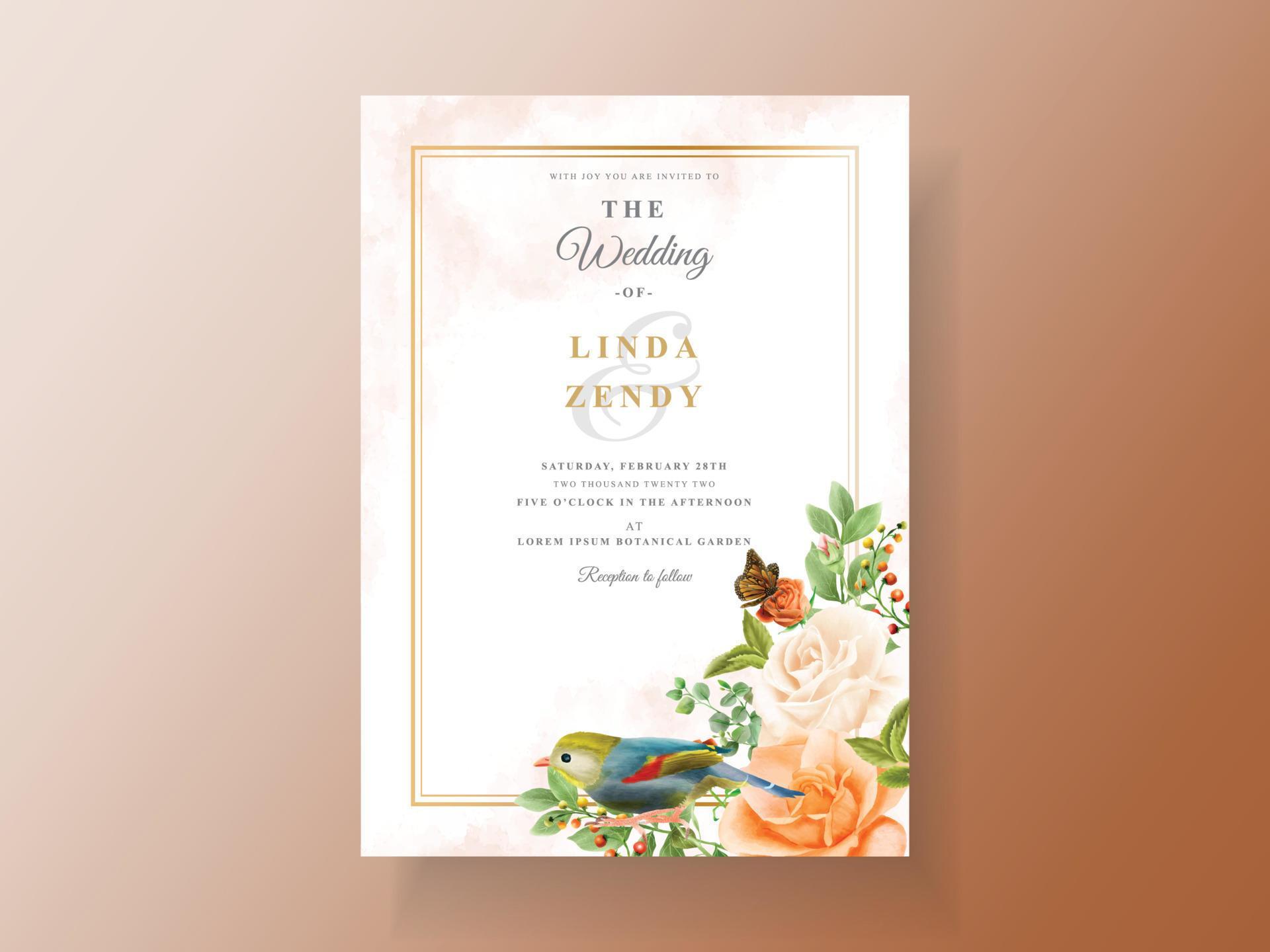 Beautiful orange flower wedding invitation card Stock Free