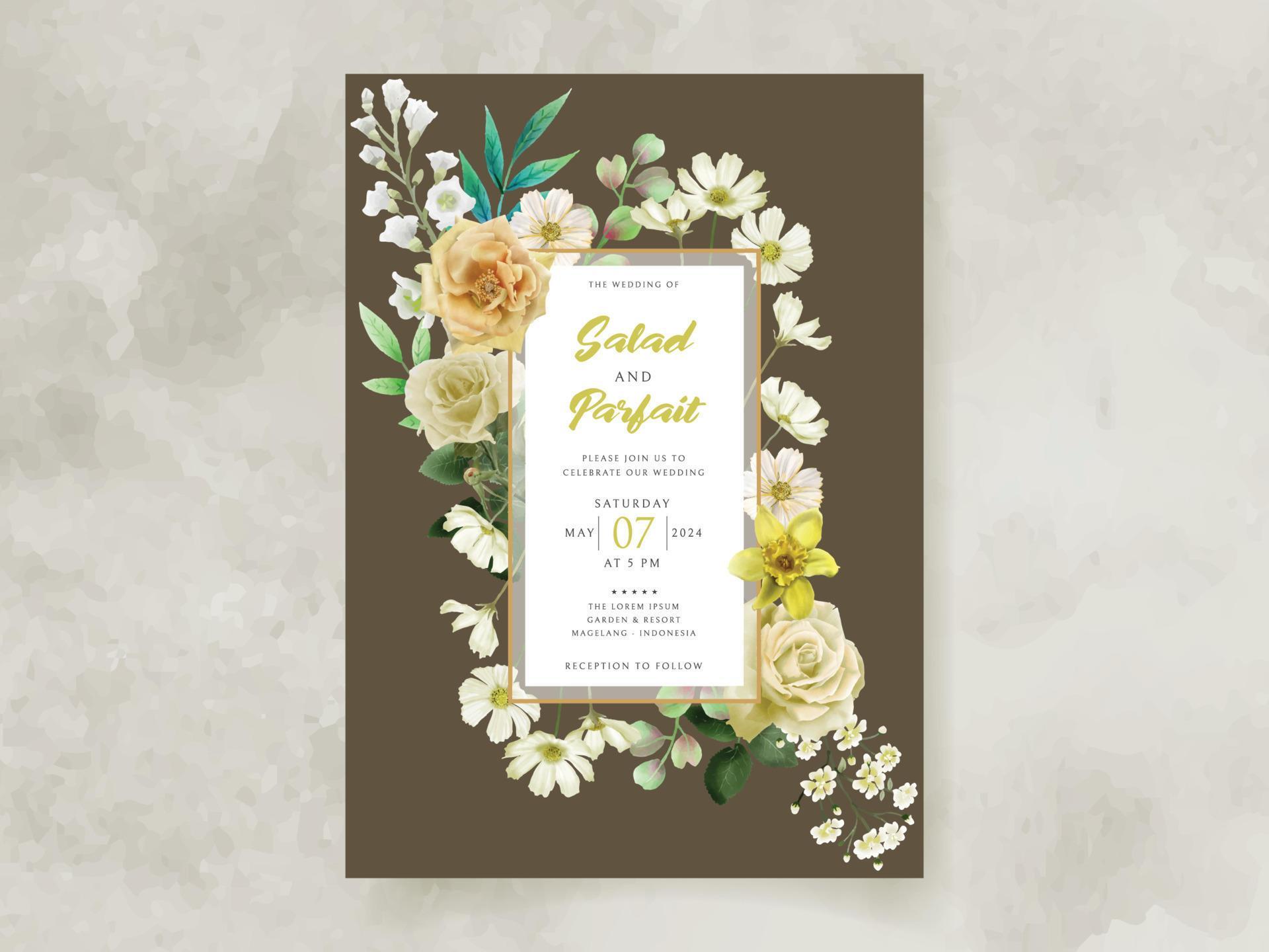 wedding invitation card with yellow flowers illustration Stock Free