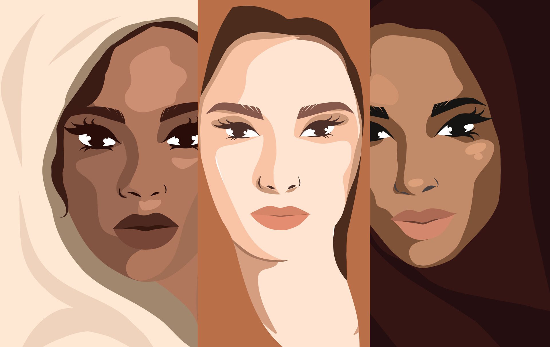 Women’s Day banner. A group of beautiful women with different beauty, skin color. The concept of woman, femininity, independence and equality. Free Vector