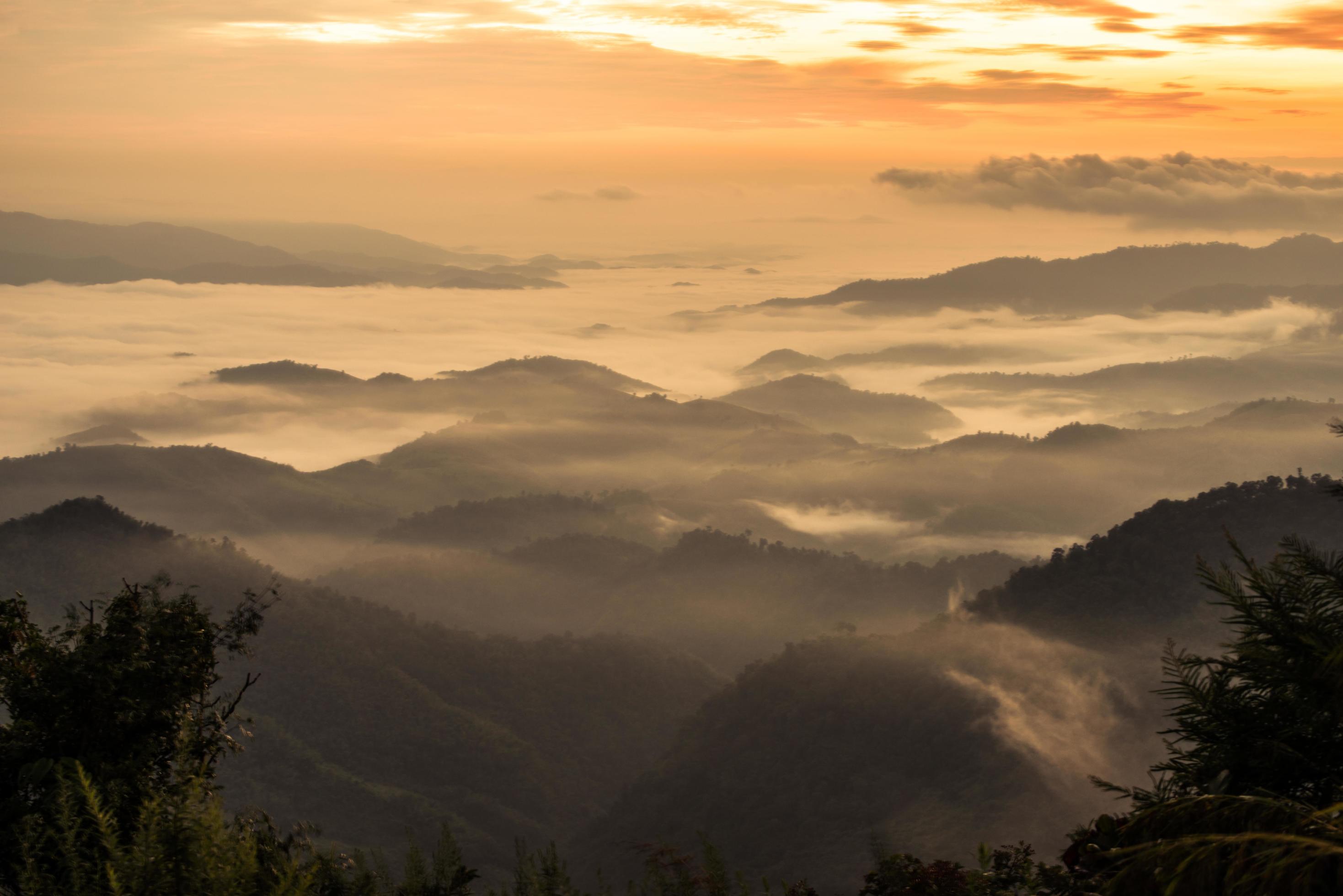 The fog covered the mountains range in Chiang Rai the province in northern region of Thailand in winter season. Stock Free