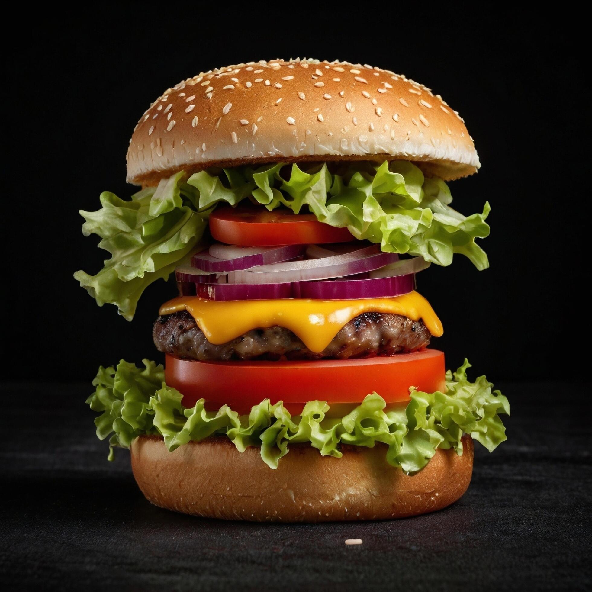 Cheeseburger with Beef Tasty Gourmet Burger black background Stock Free