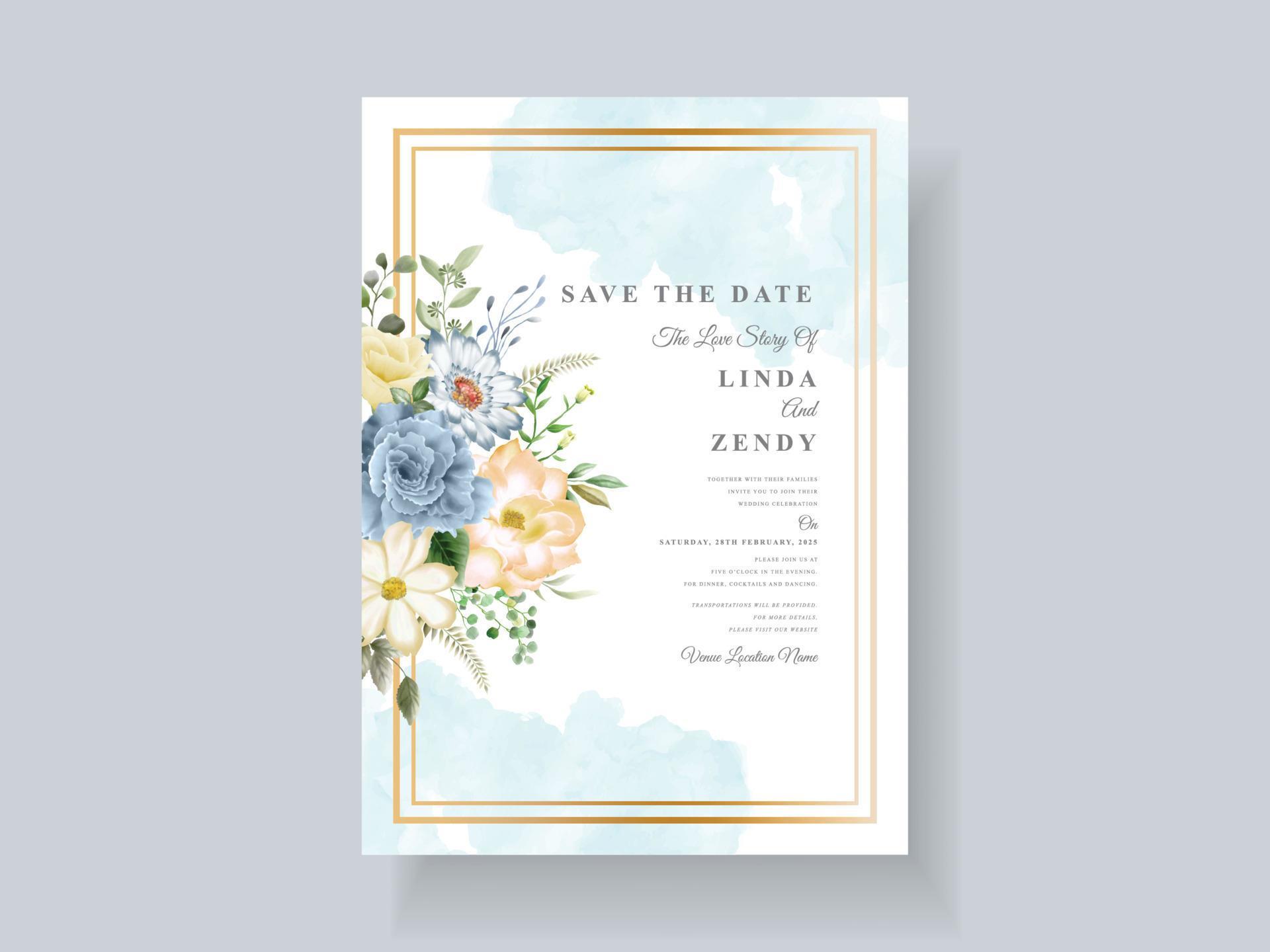 Beautiful blue flowers wedding invitation card template Stock Free