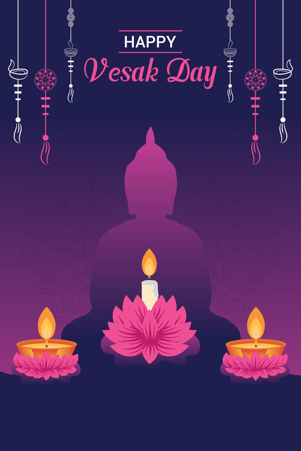 Flat vertical poster template for vesak day illustration festival celebration social media post and vesak day Banner Free Vector