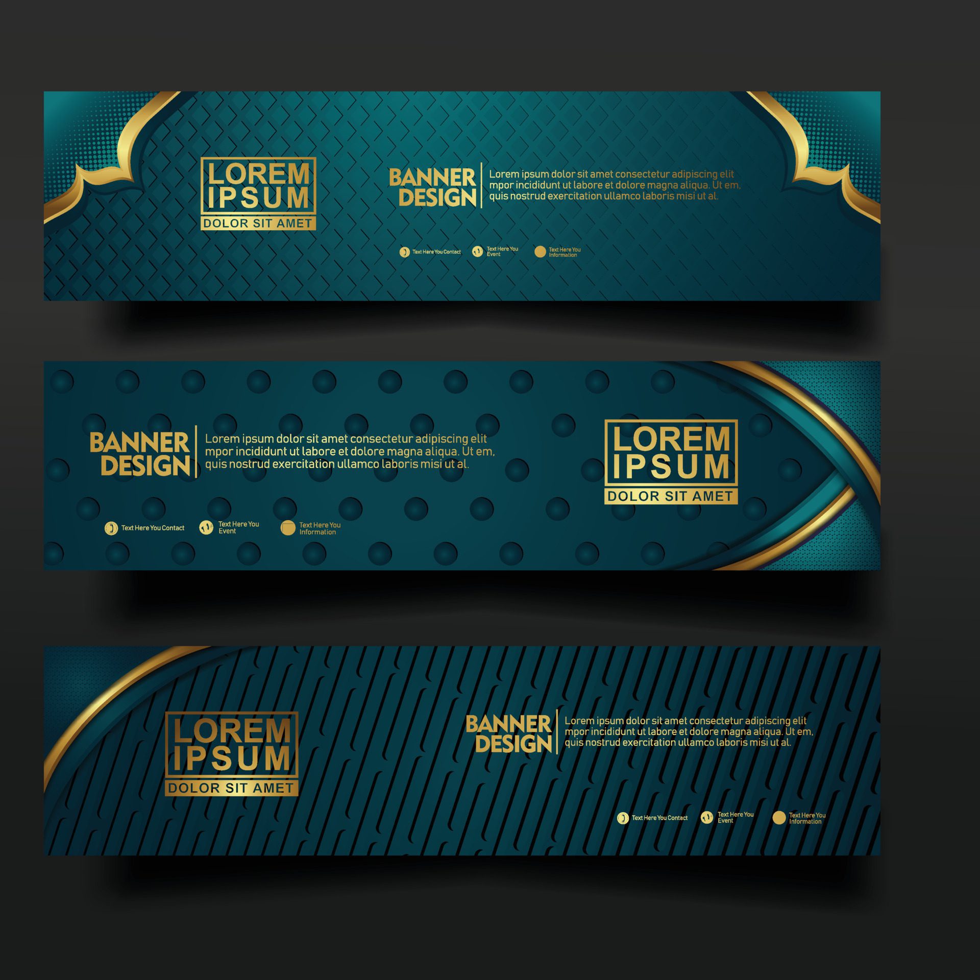 Set banner template design with luxury and elegant lines shape ornament effect on texture pattern background Free Vector