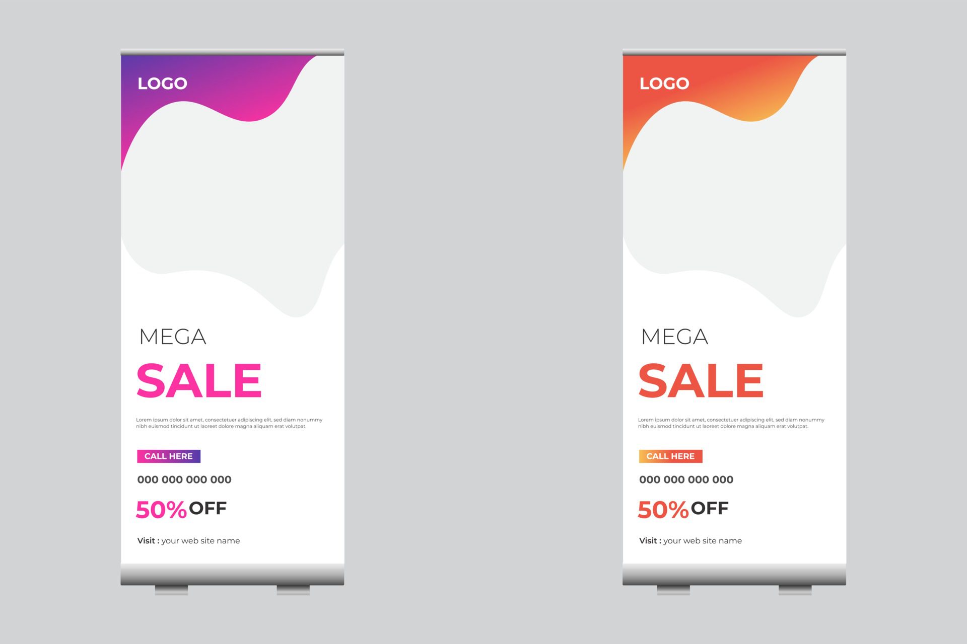 Roll Up Banner For Mega Sale. Special Offer Sale Banners Template Free Vector