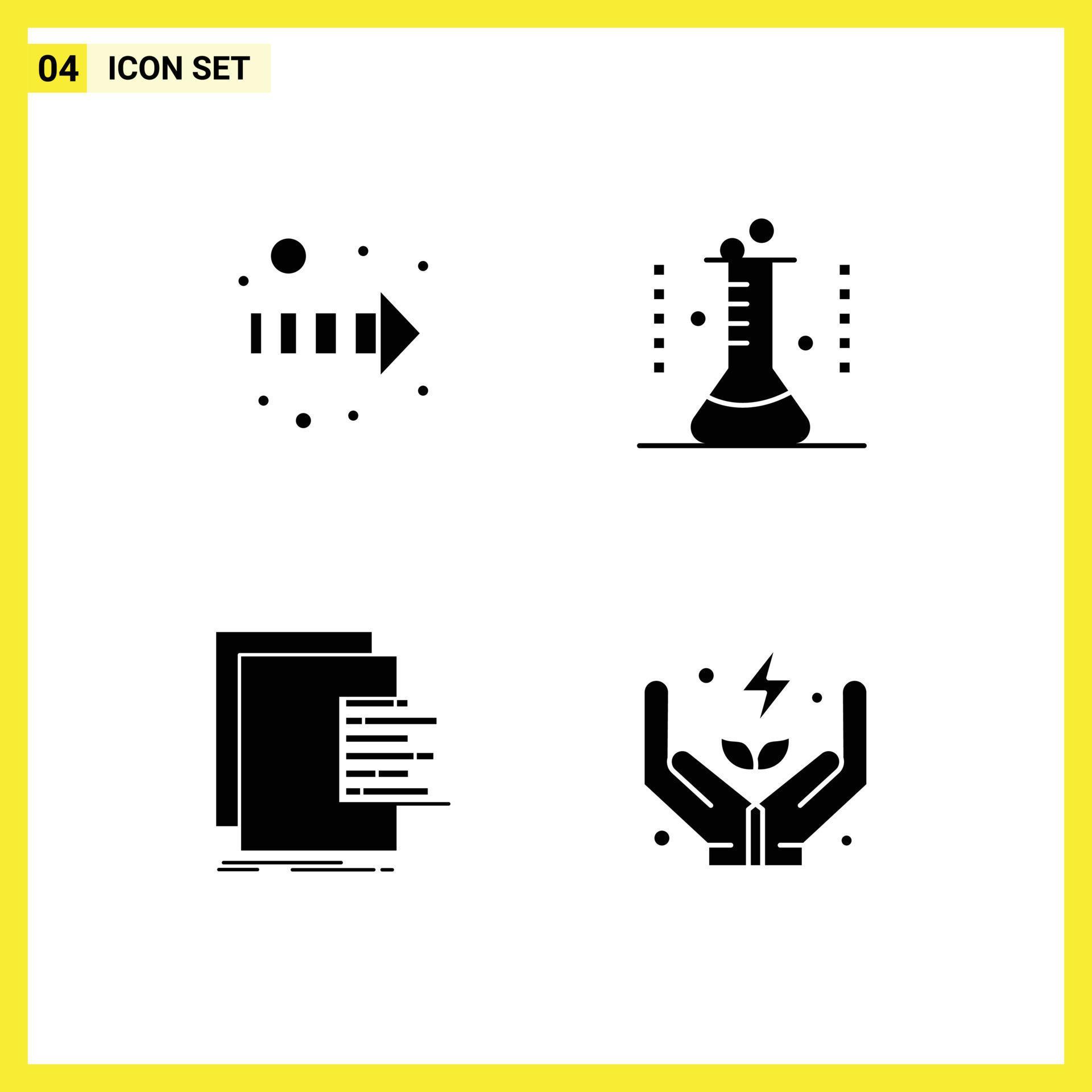 Universal Icon Symbols Group of 4 Modern Solid Glyphs of arrow data chemical flask lab glassware reports Editable Vector Design Elements Stock Free