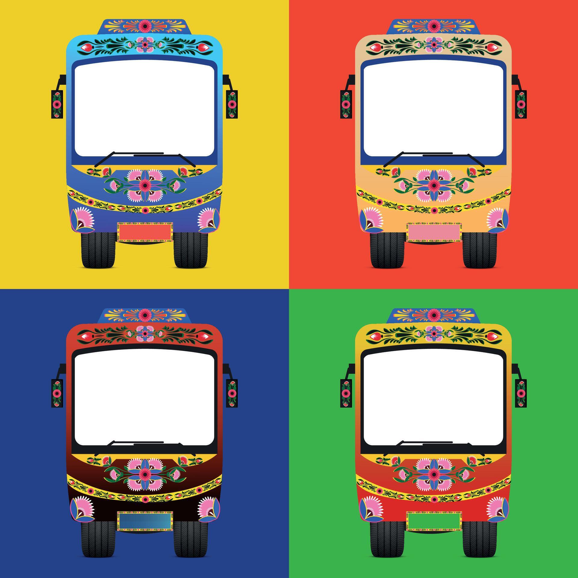 Set of colorful trucks with a colorful flower pattern on the front Stock Free