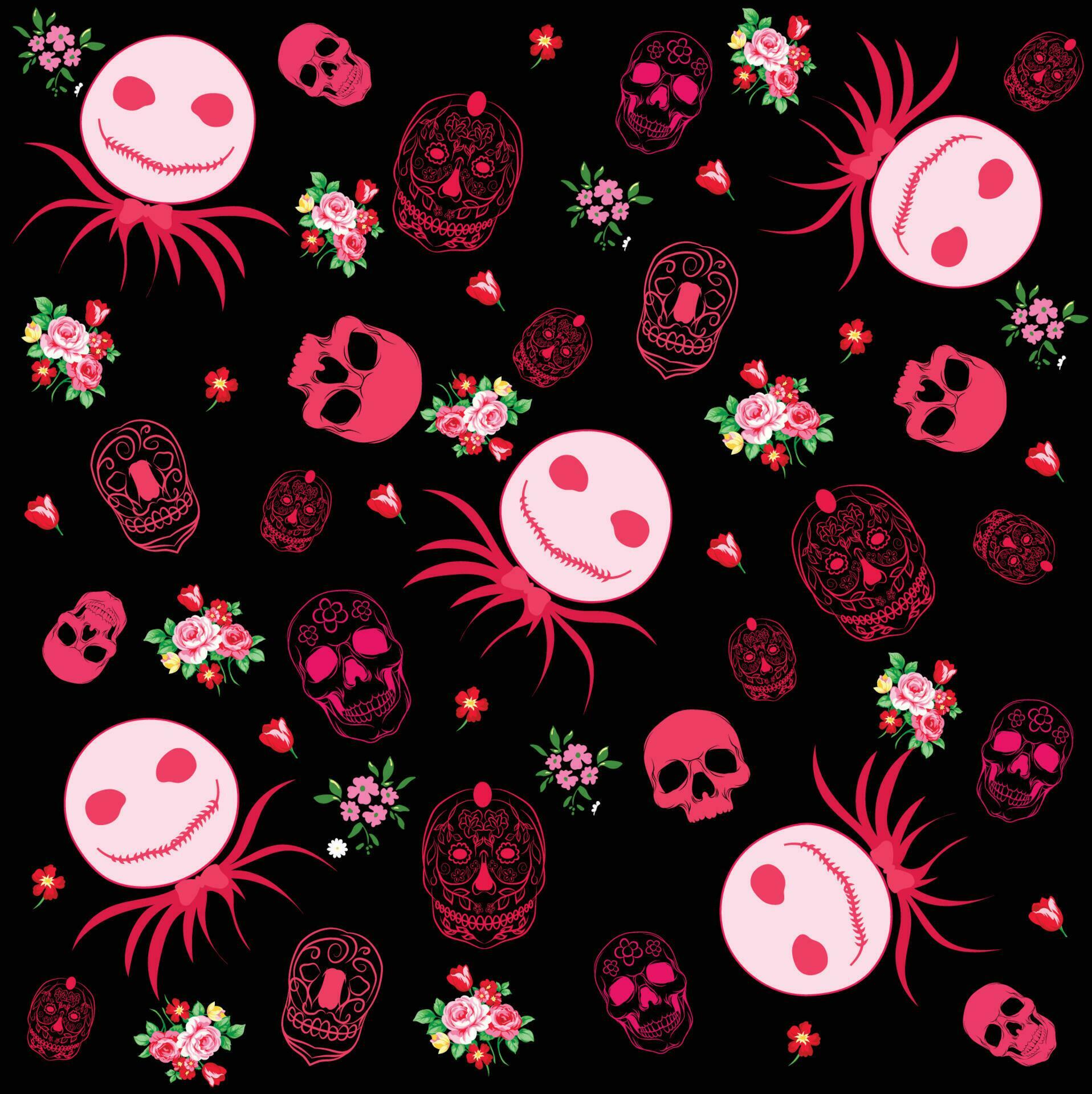 flat vector design, skull and flower pattern illustration Stock Free