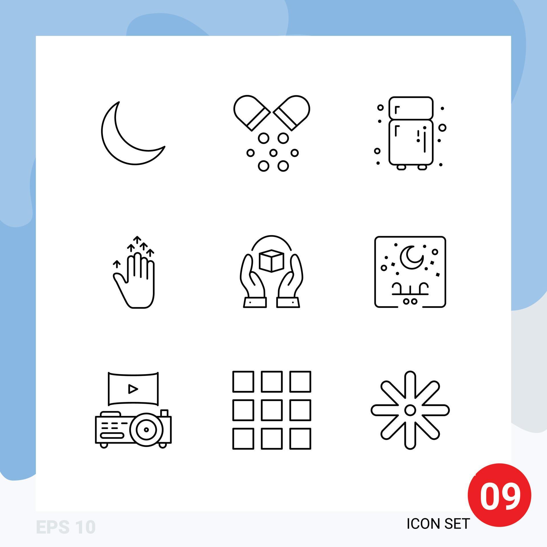 Set of 9 Vector Outlines on Grid for product caring electronic care hand arrow Editable Vector Design Elements Stock Free