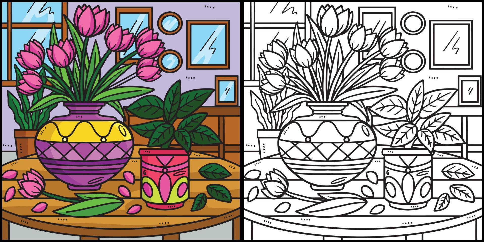 Spring Flowers In A Vase Coloring Illustration Stock Free