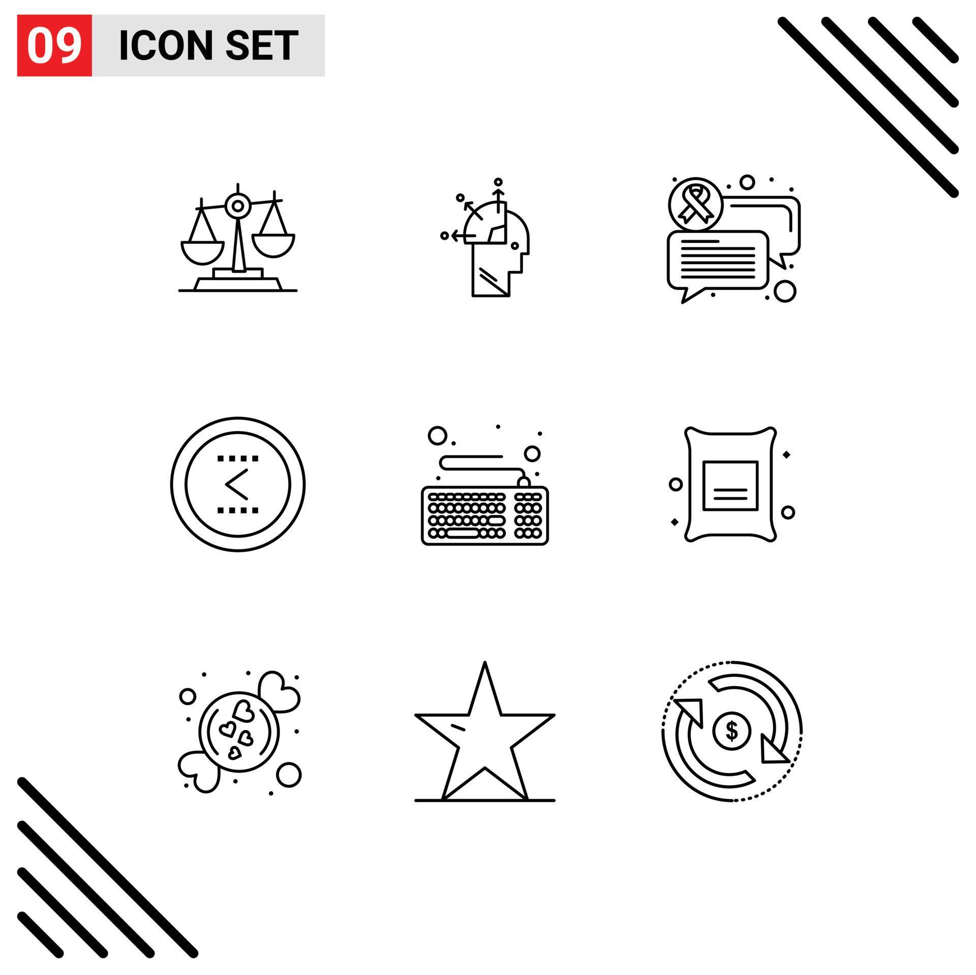 Outline Pack of 9 Universal Symbols of interface arrow user sign chat Editable Vector Design Elements Stock Free