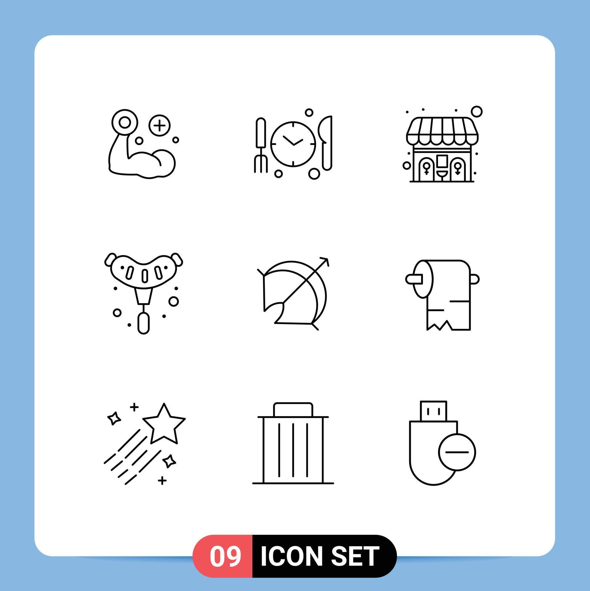 User Interface Pack of 9 Basic Outlines of point arrow toilet archery grill Editable Vector Design Elements Stock Free and Free SVG