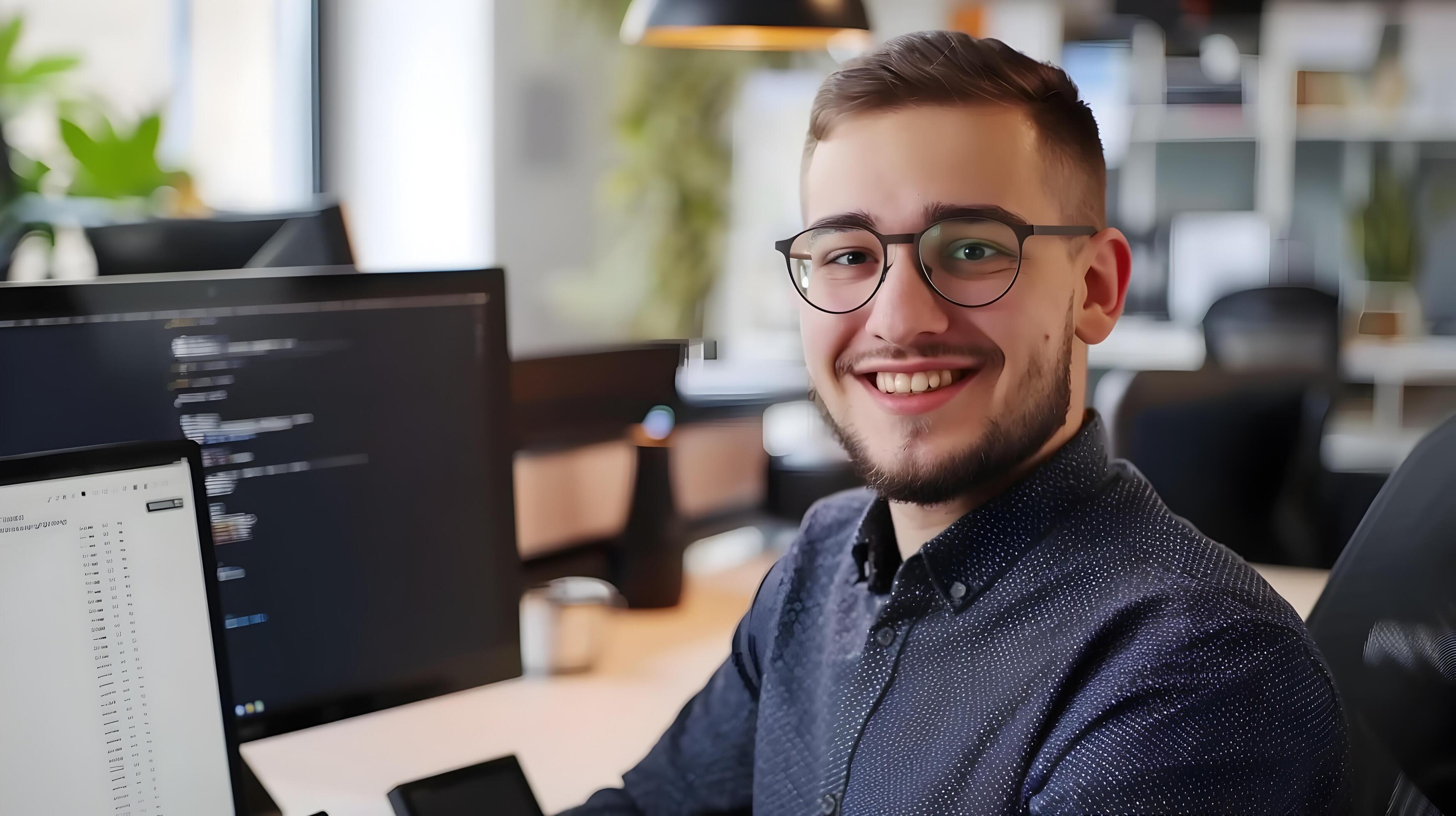 Confident Young Chief Technology Officer Smiling at in Office Stock Free