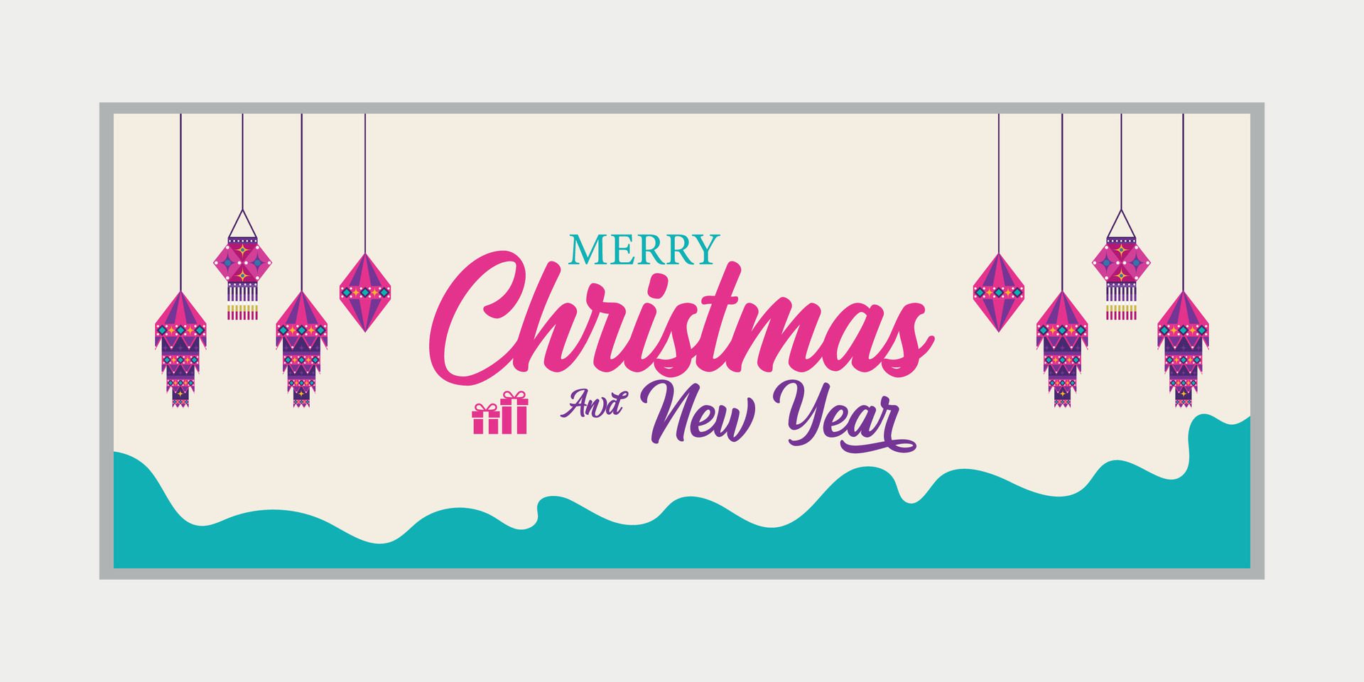 merry christmas banner set and happy new year banner, social media cover and web banner,Merry Christmas design for greeting card, Free Vector