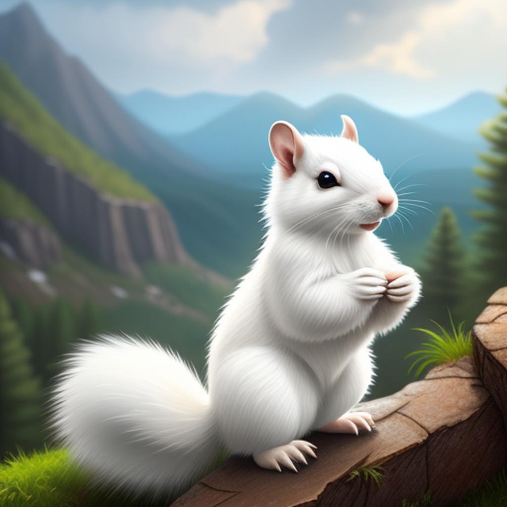 Fluffy white squirrel all by @ai_generated