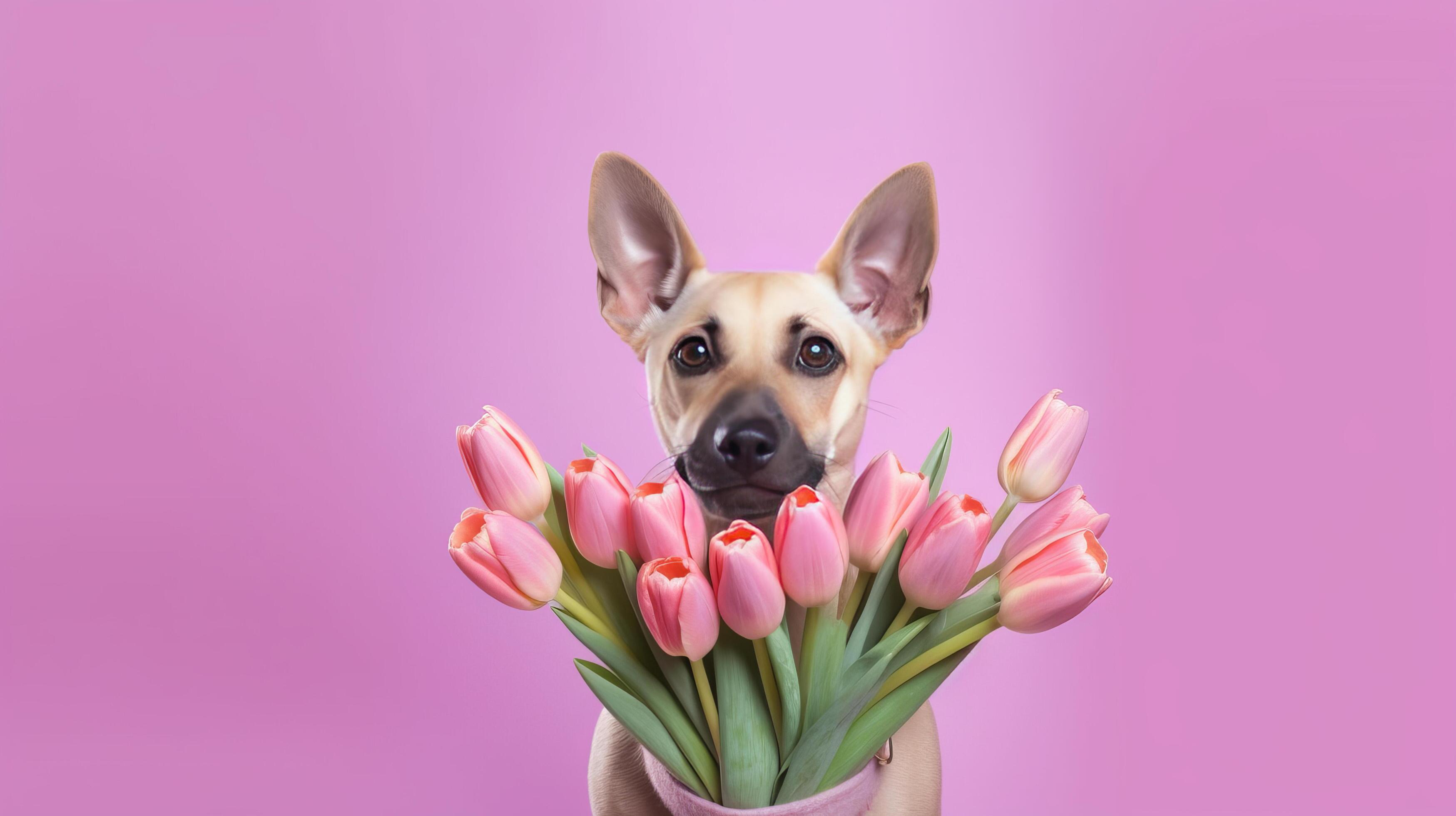 Cute funny dog with flowers. Illustration Stock Free