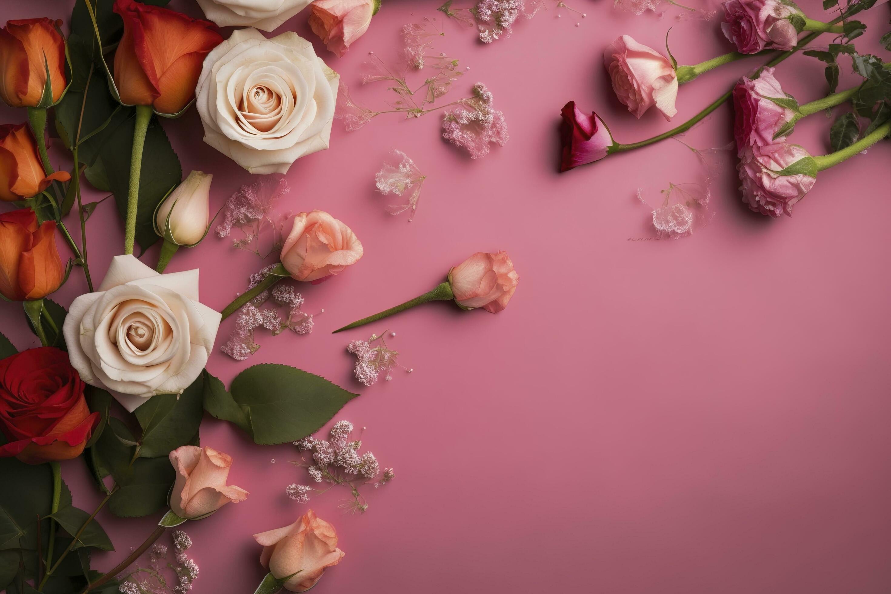 Roses Flower Arrangement, Copy Space, Flat Lay , generate ai Stock Free