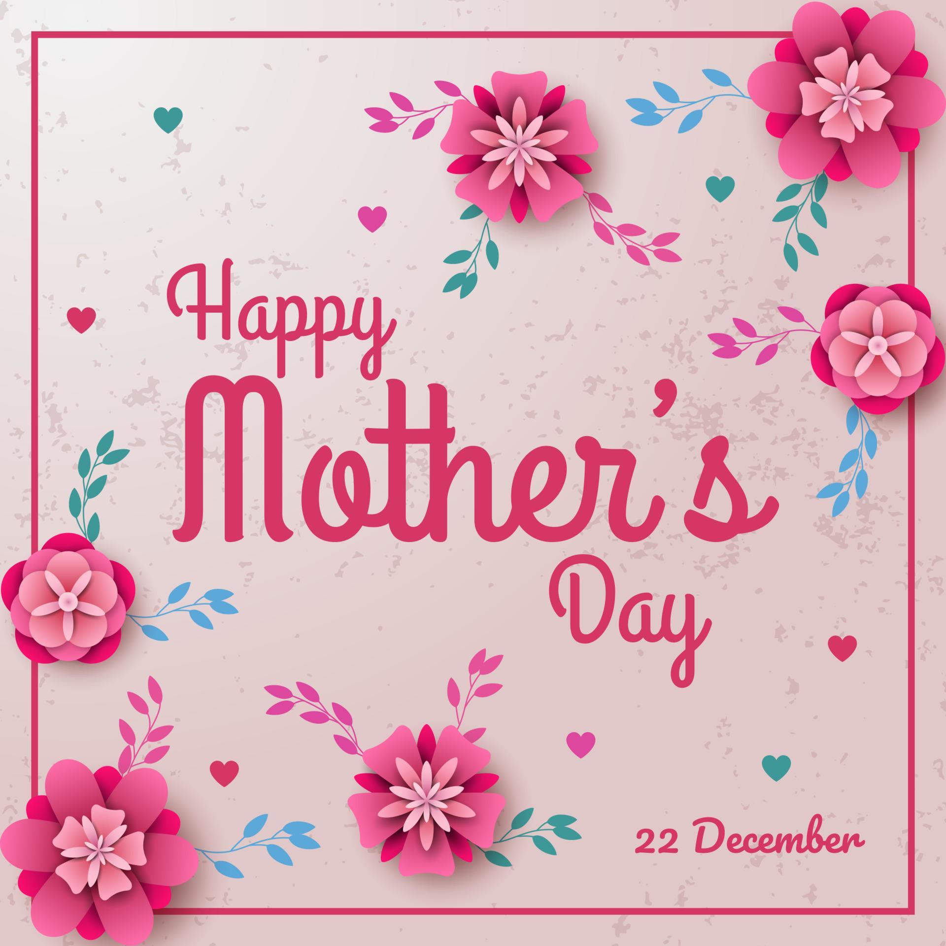 Happy Mother’s Day with rose flowers and hearts Stock Free