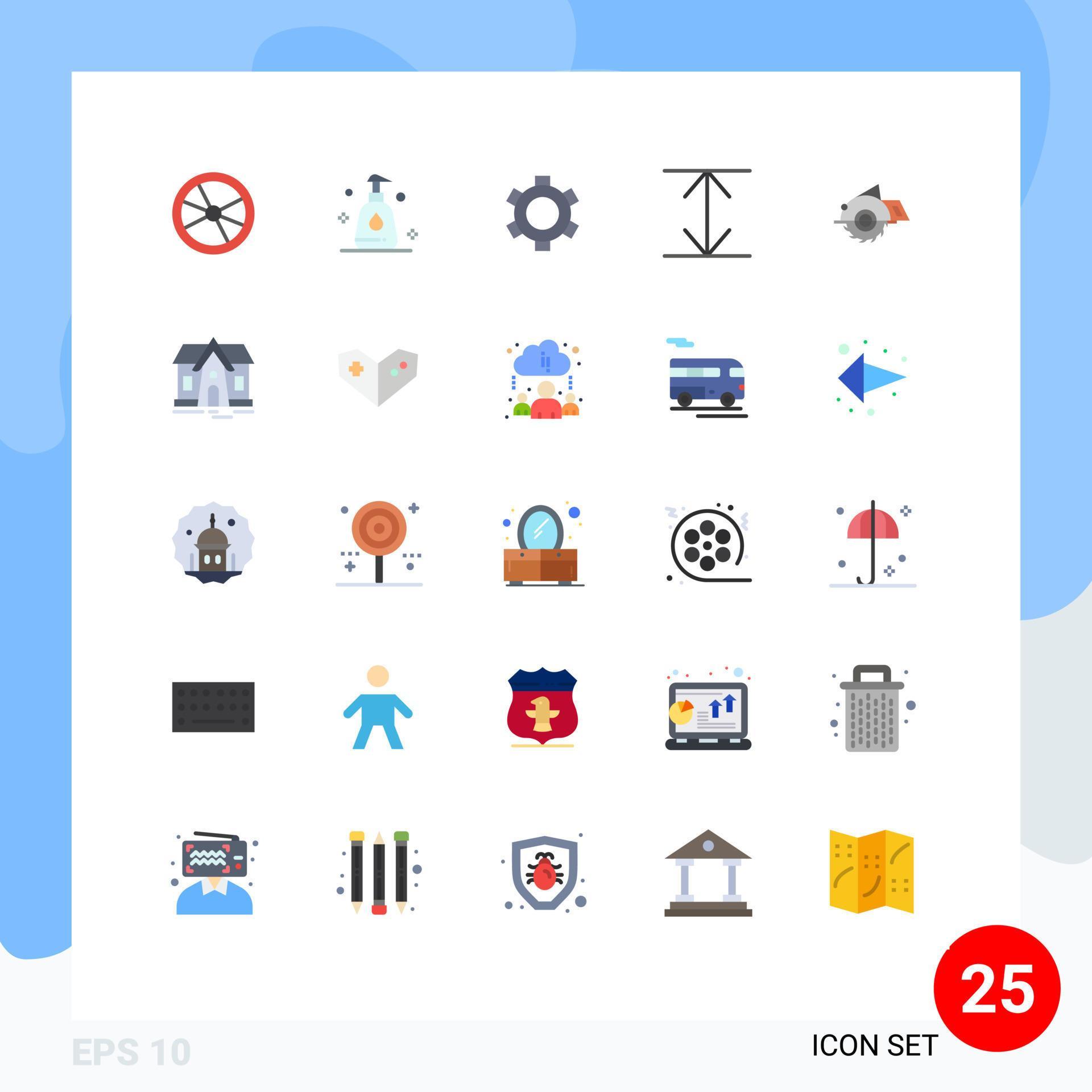 Mobile Interface Flat Color Set of 25 Pictograms of construction building basic saw arrows Editable Vector Design Elements Stock Free