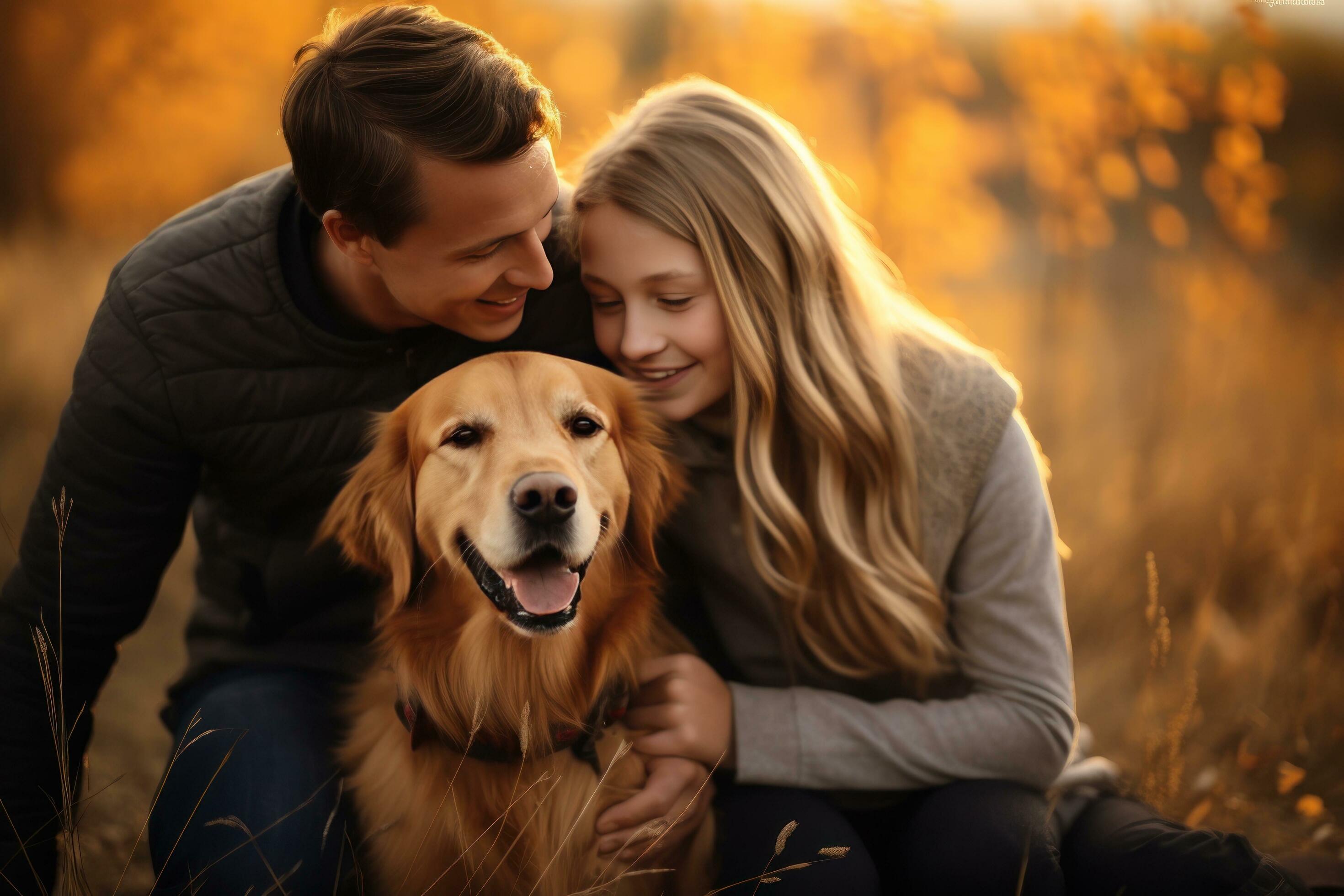 Happy family with dog Stock Free