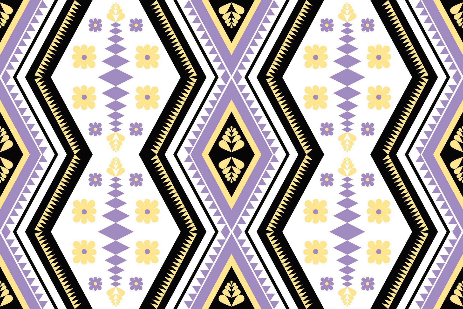 Violet and Yellow flowers fabric seamless pattern Free Vector