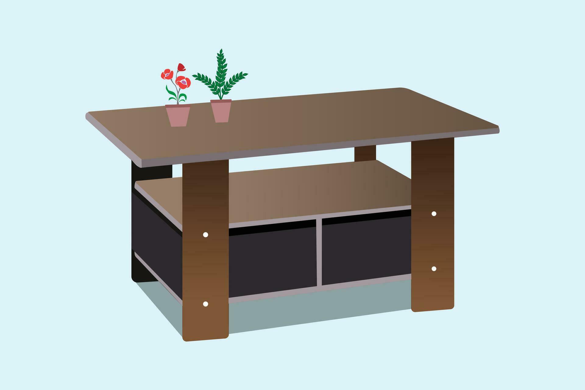 Modern workspace with computer table,flower. Flat vector illustration. Stock Free