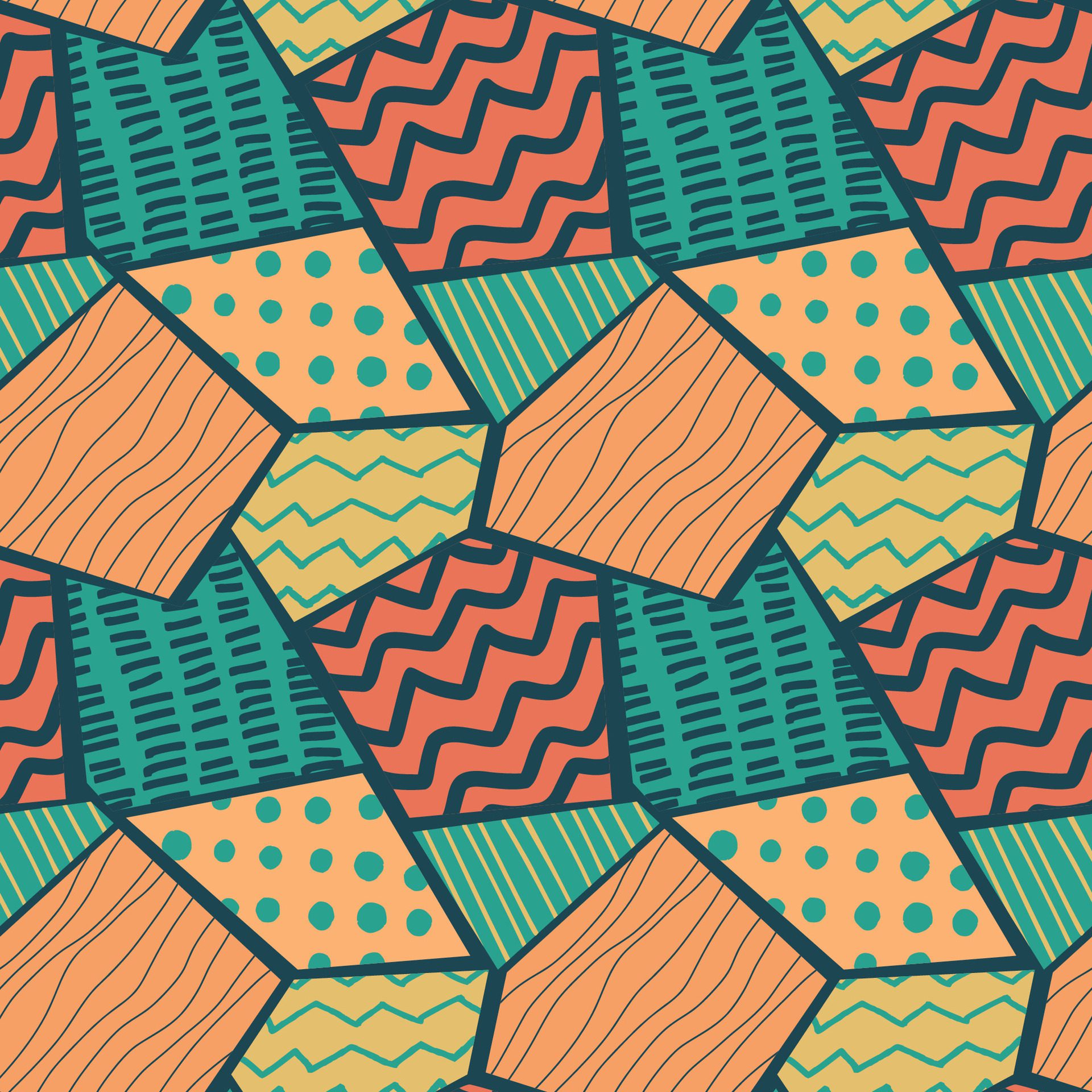 A pattern made of geometric shapes with texture. Triangles, rhombuses, hexagons. Circles, stripes, zigzags. For textiles, postcards, Free Vector