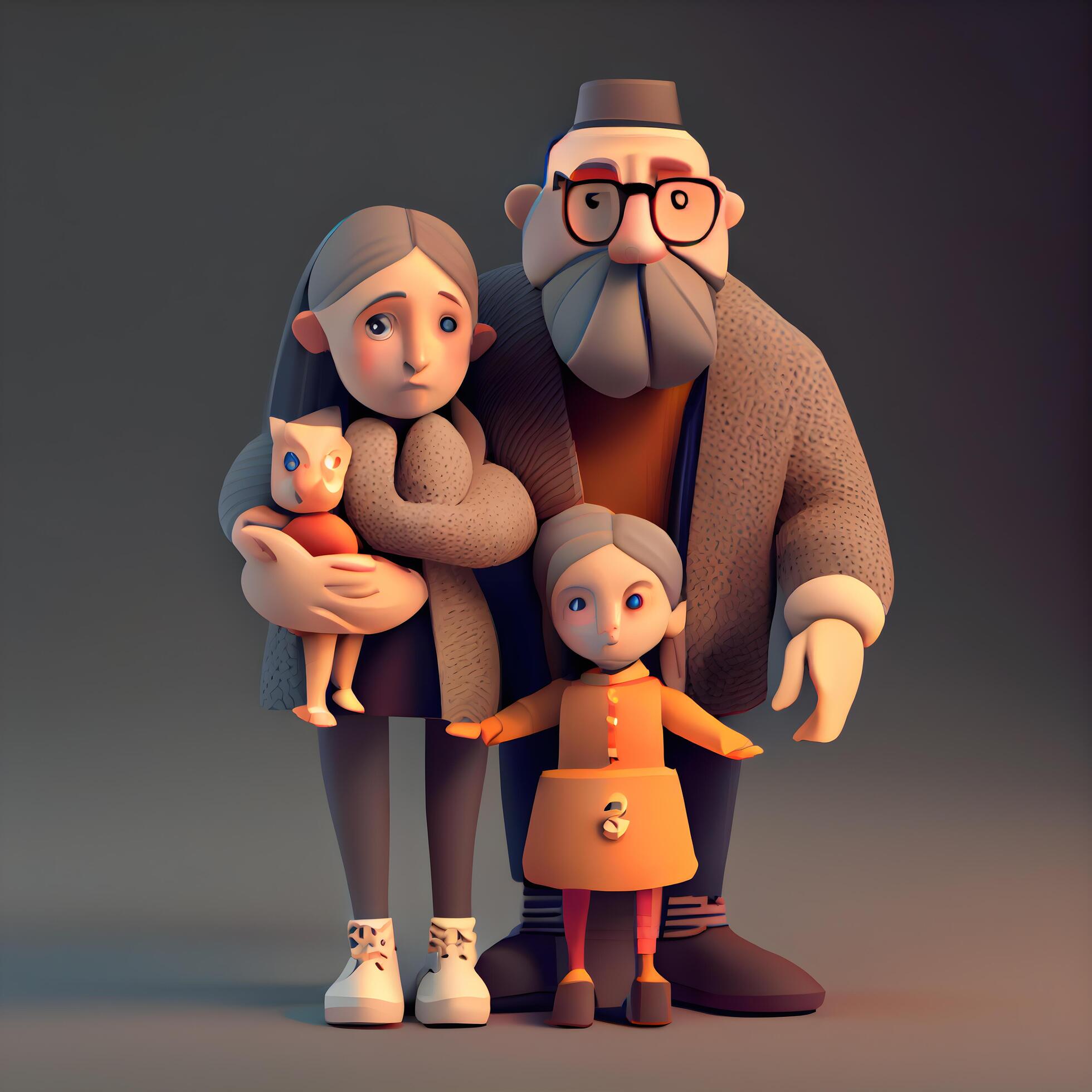 Grandfather, grandmother and granddaughter. Family portrait. 3D illustration, Image Stock Free