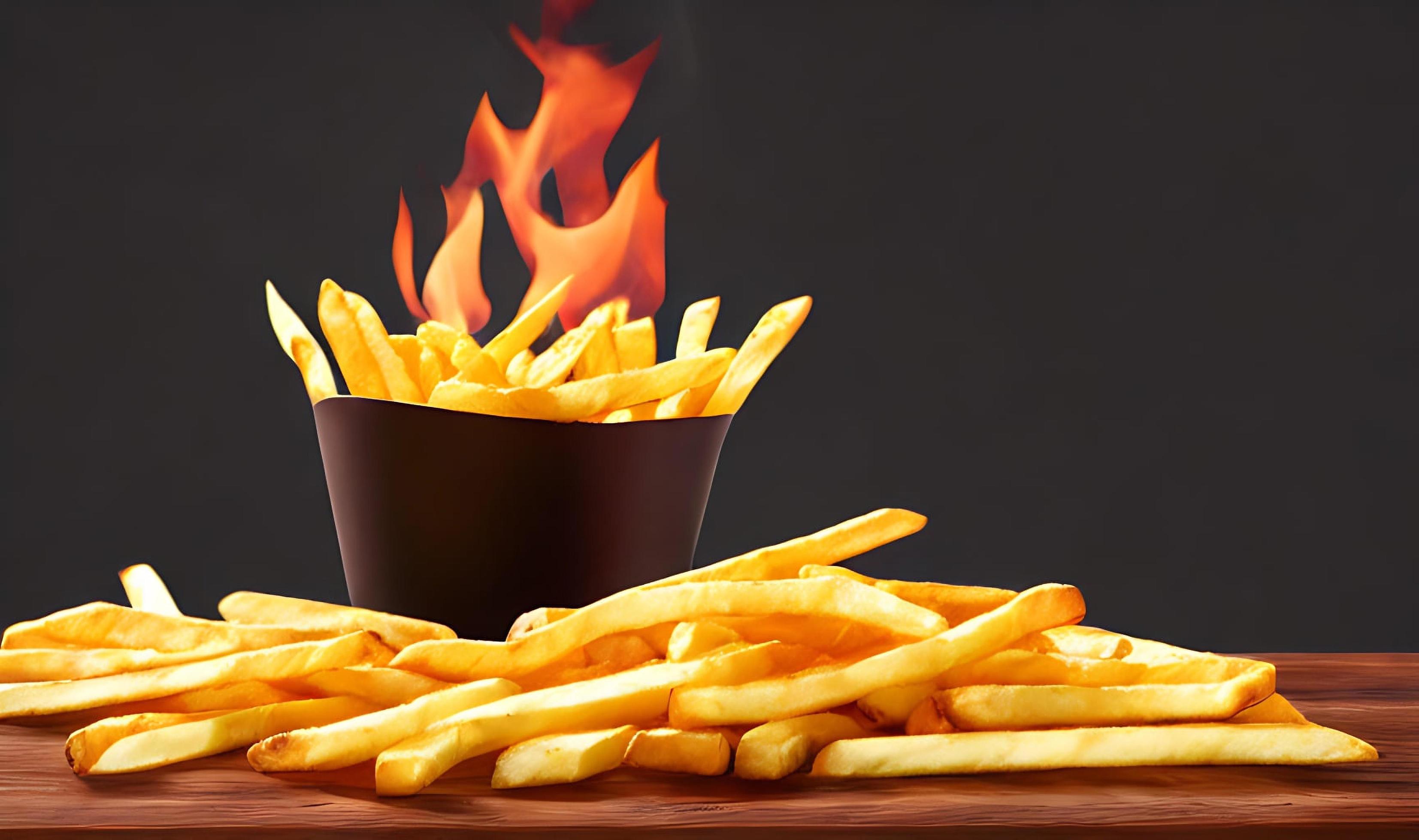 Delicious hot and crispy fried potatoes. Fast food and restaurant products. Stock Free