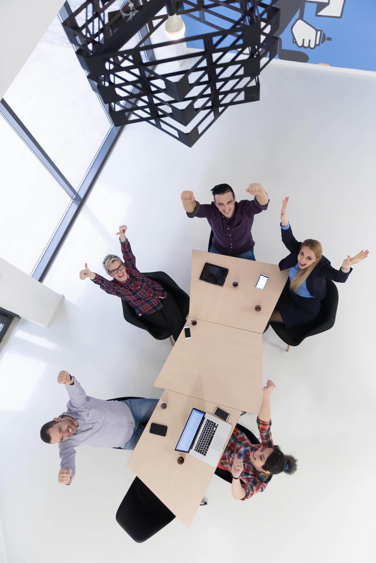 aerial view of business people group on meeting Stock Free