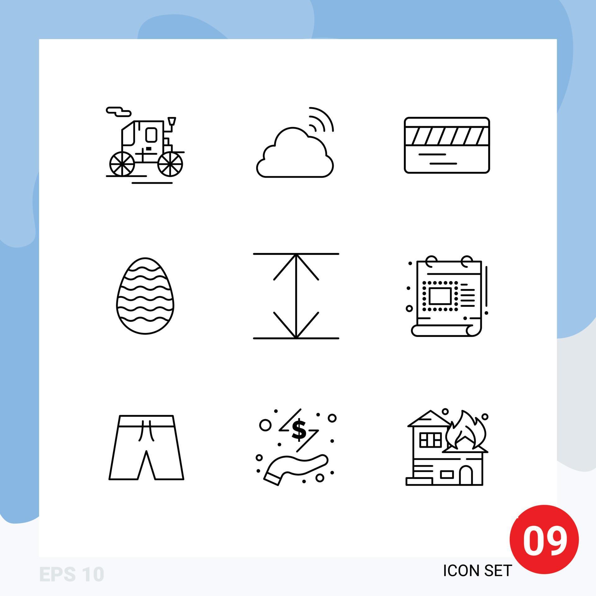 Set of 9 Commercial Outlines pack for creative arrows ticket egg easter Editable Vector Design Elements Stock Free