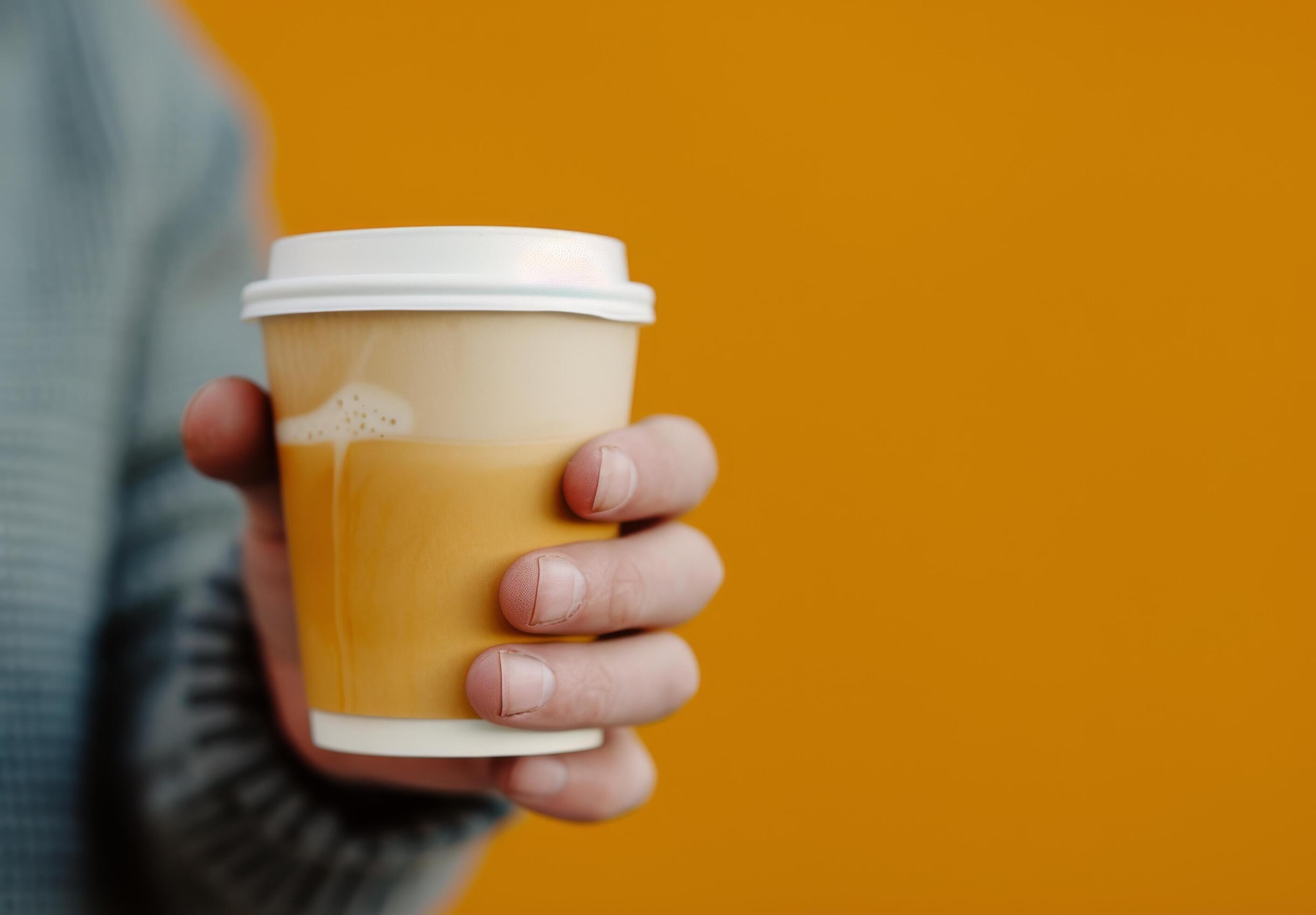 Warm Drink Held Against Yellow Background in Cozy Indoor Setting Stock Free