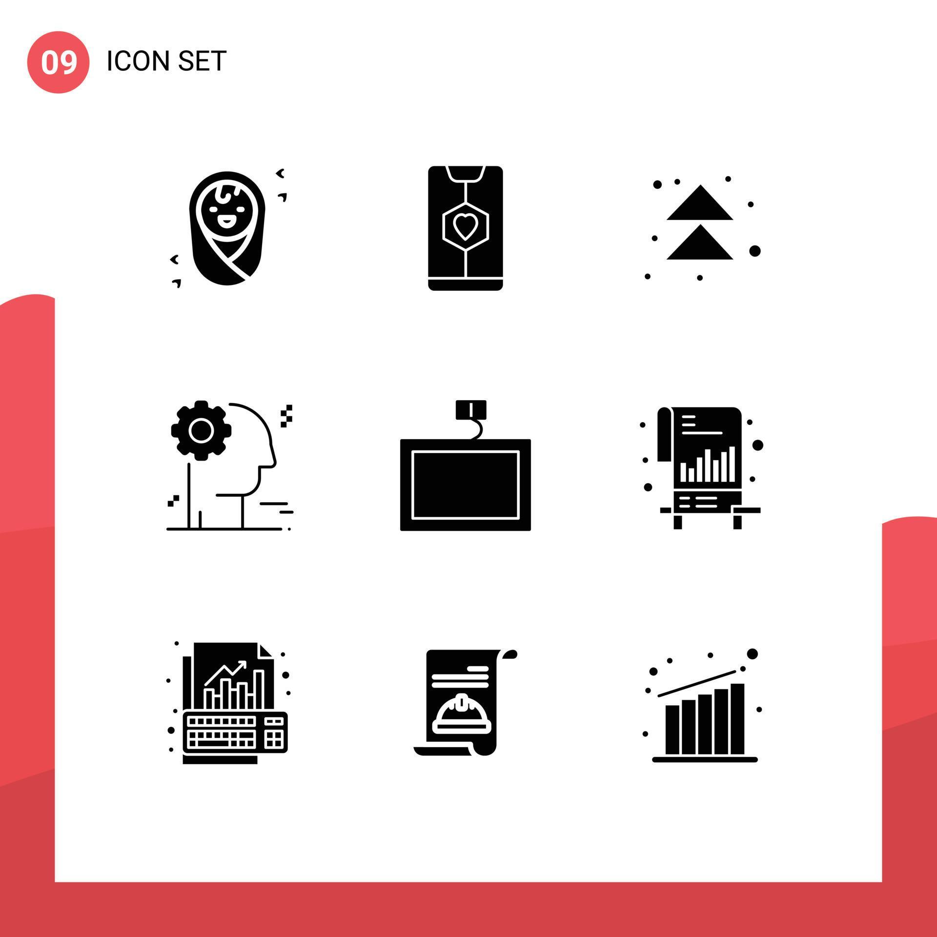 Set of 9 Modern UI Icons Symbols Signs for wall mount arrow business brain Editable Vector Design Elements Stock Free