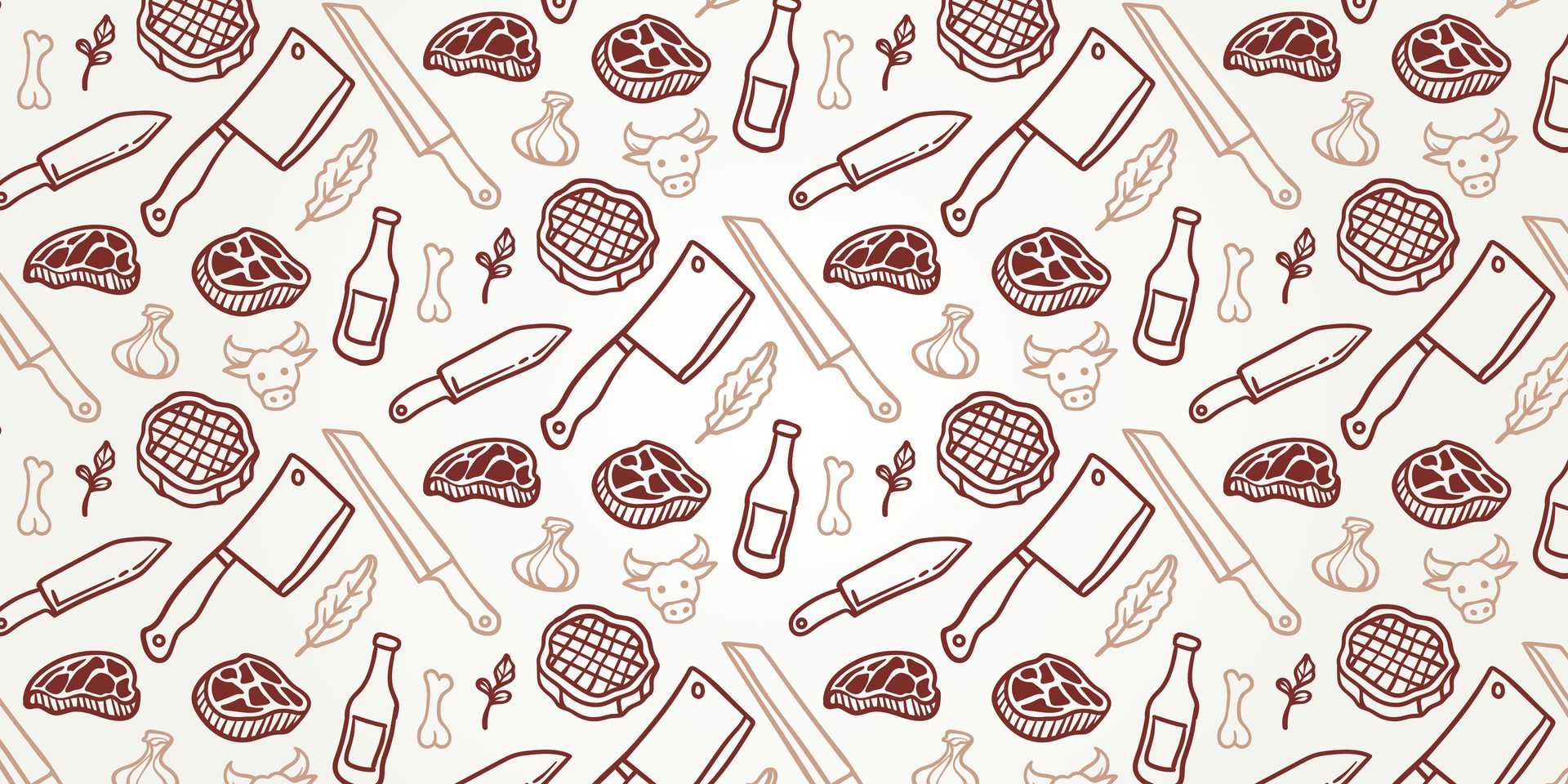 butcher shop seamless pattern, barbecue meat and cooking tools seamless pattern. BBQ, meat, vegetables, beer, wine and equipment icons Free Vector