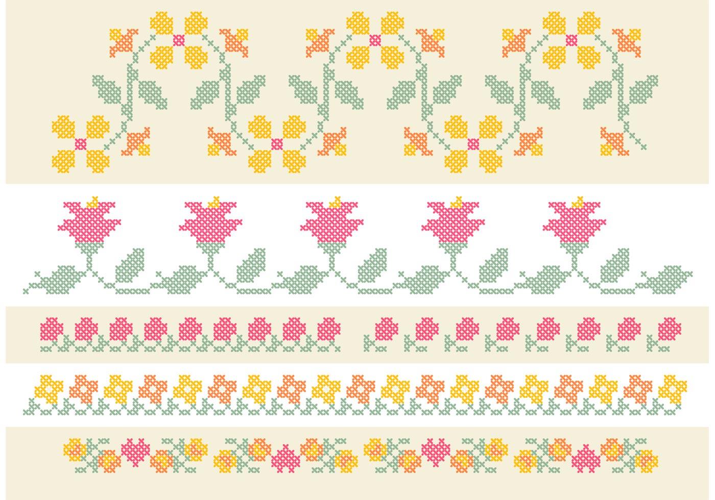 Cross Stitch Flower Border Set Stock Free and Free SVG