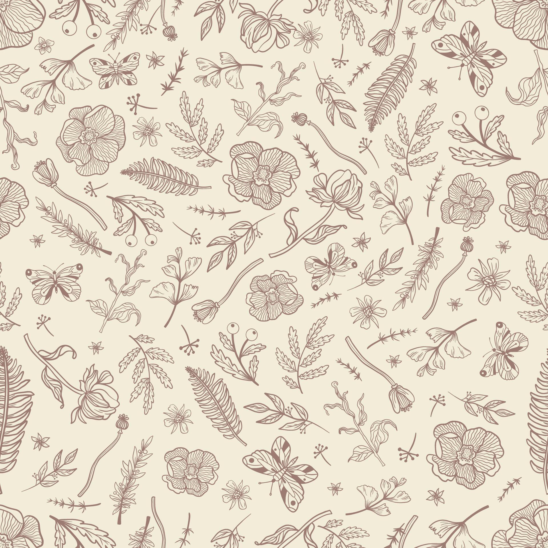 Vintage Line Art Flower Seamless Pattern Background Stock Free