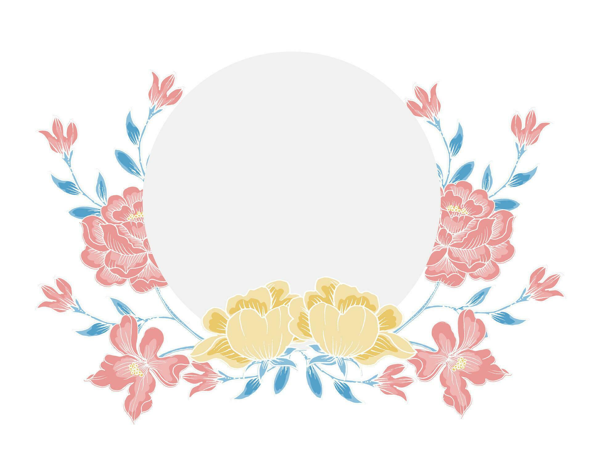 Hand Drawn Peony Batik Flower Wreath Stock Free and Free SVG