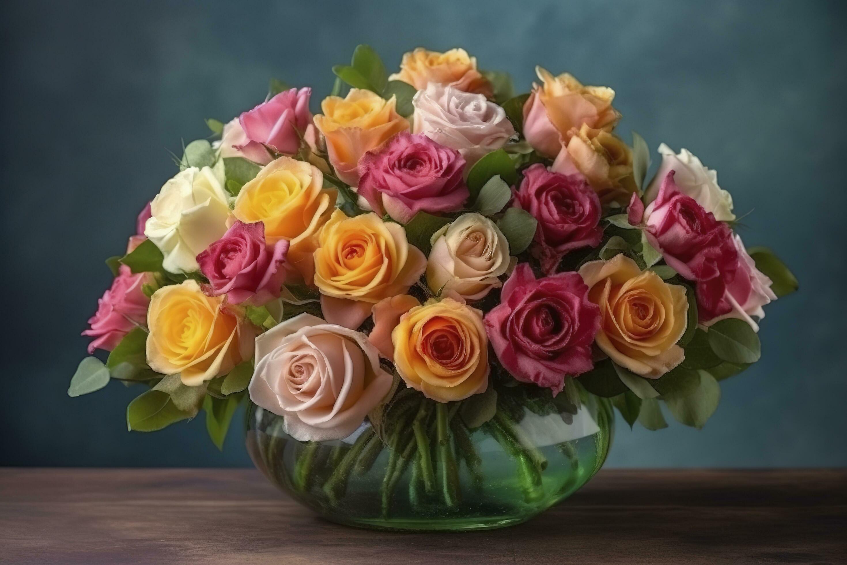 Colorful Spring Flower Arrangement With Roses, French Text Merci Means Thank You , generate ai Stock Free