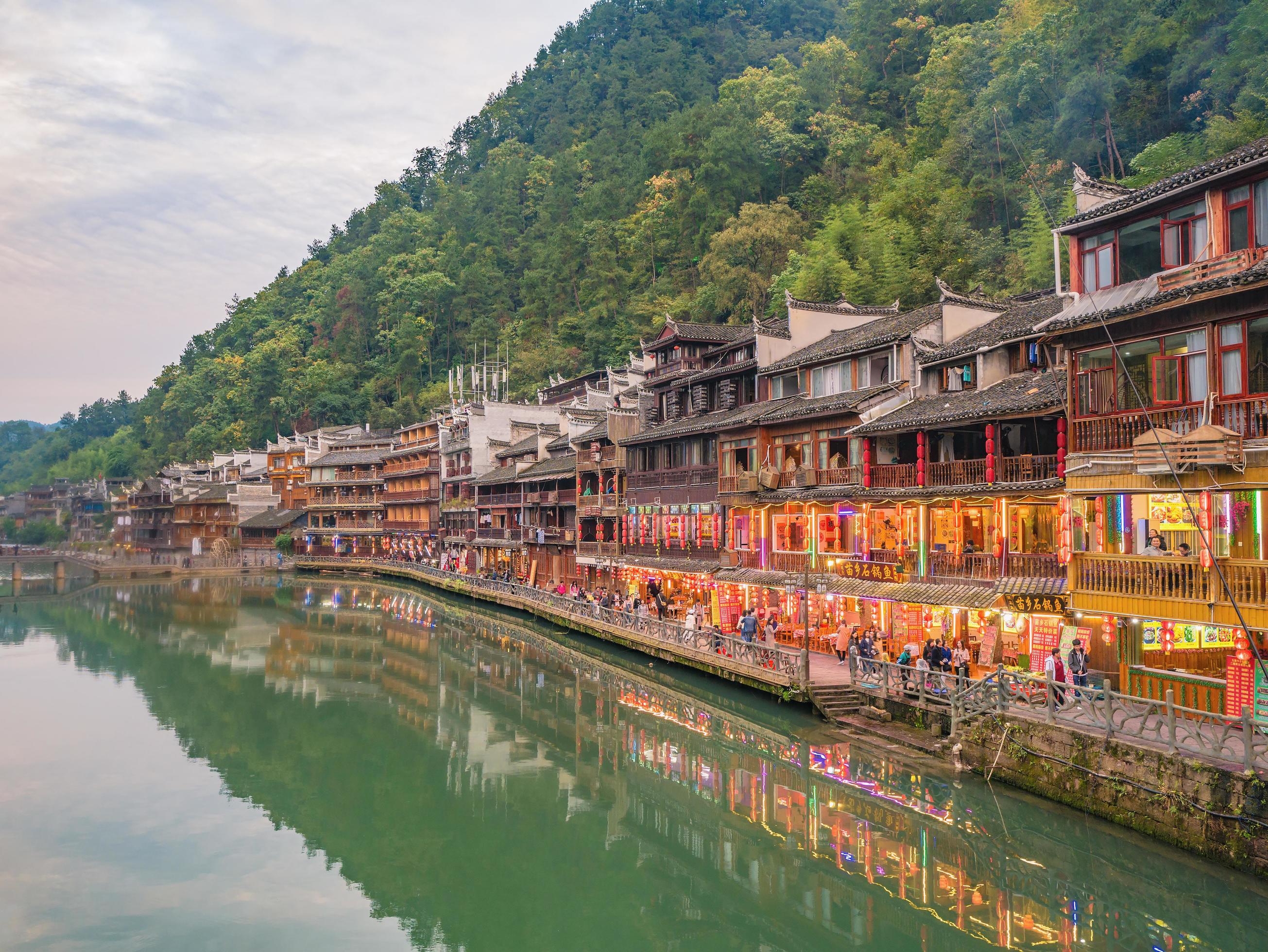 Scenery view of fenghuang old town .phoenix ancient town or Fenghuang County is a county of Hunan Province, China Stock Free