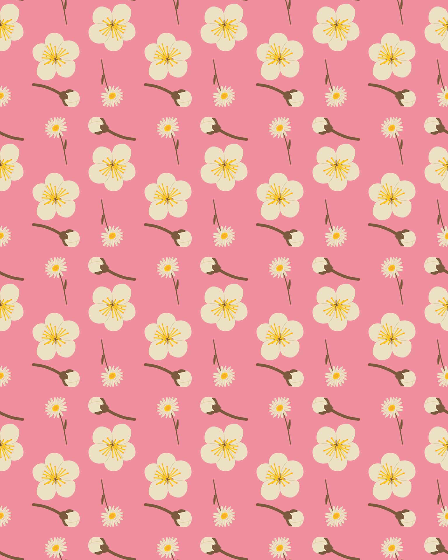 A seamless pattern of yellow flower on a pink background in a spring minimal shape floral concept, Vector Stock Free