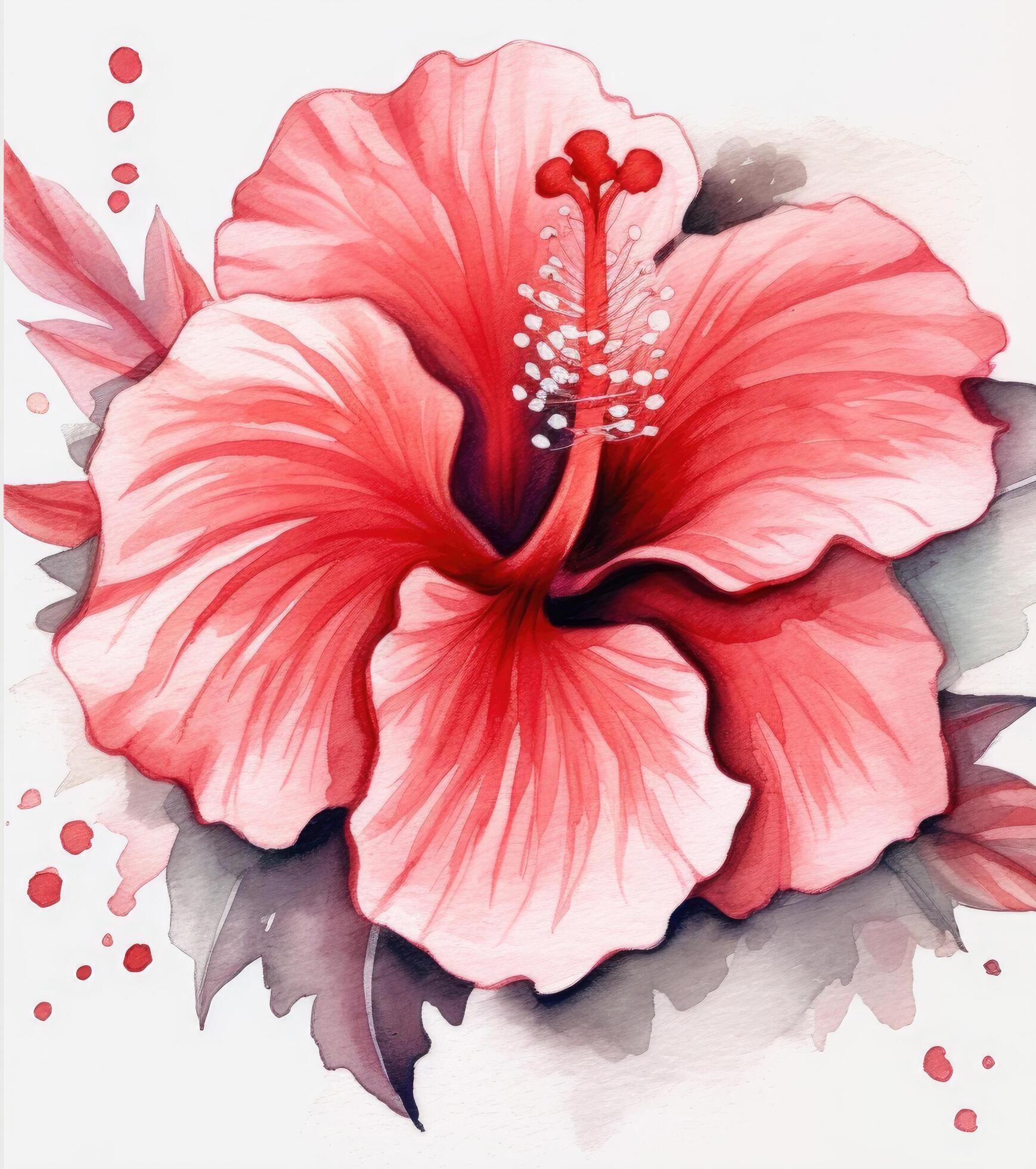 Red watercolor hibiscus flower. Illustration Stock Free