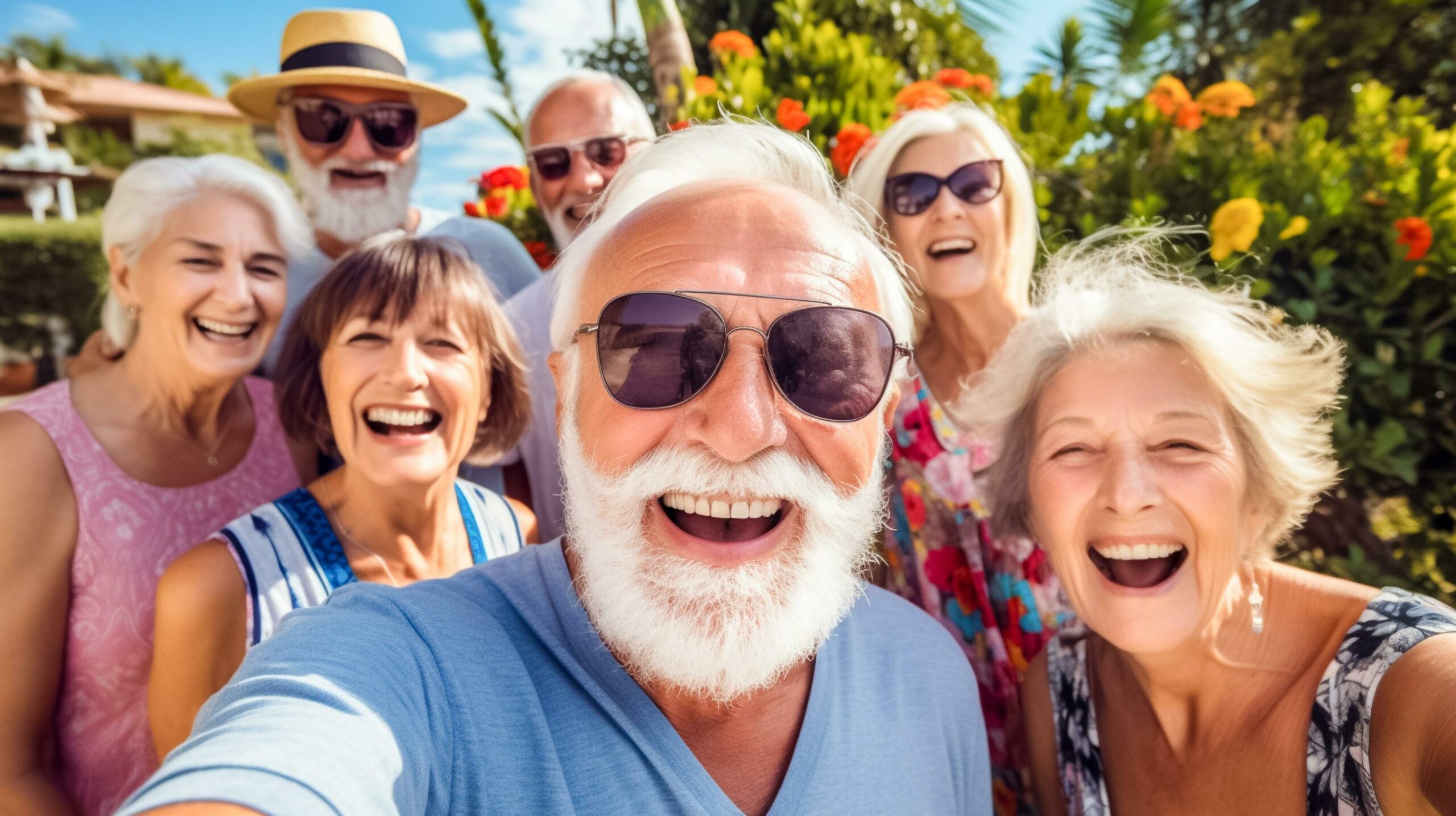 Group of elegant looking senior people taking selfie with smartphone, Happy and smiling.AI Generated Free Photo